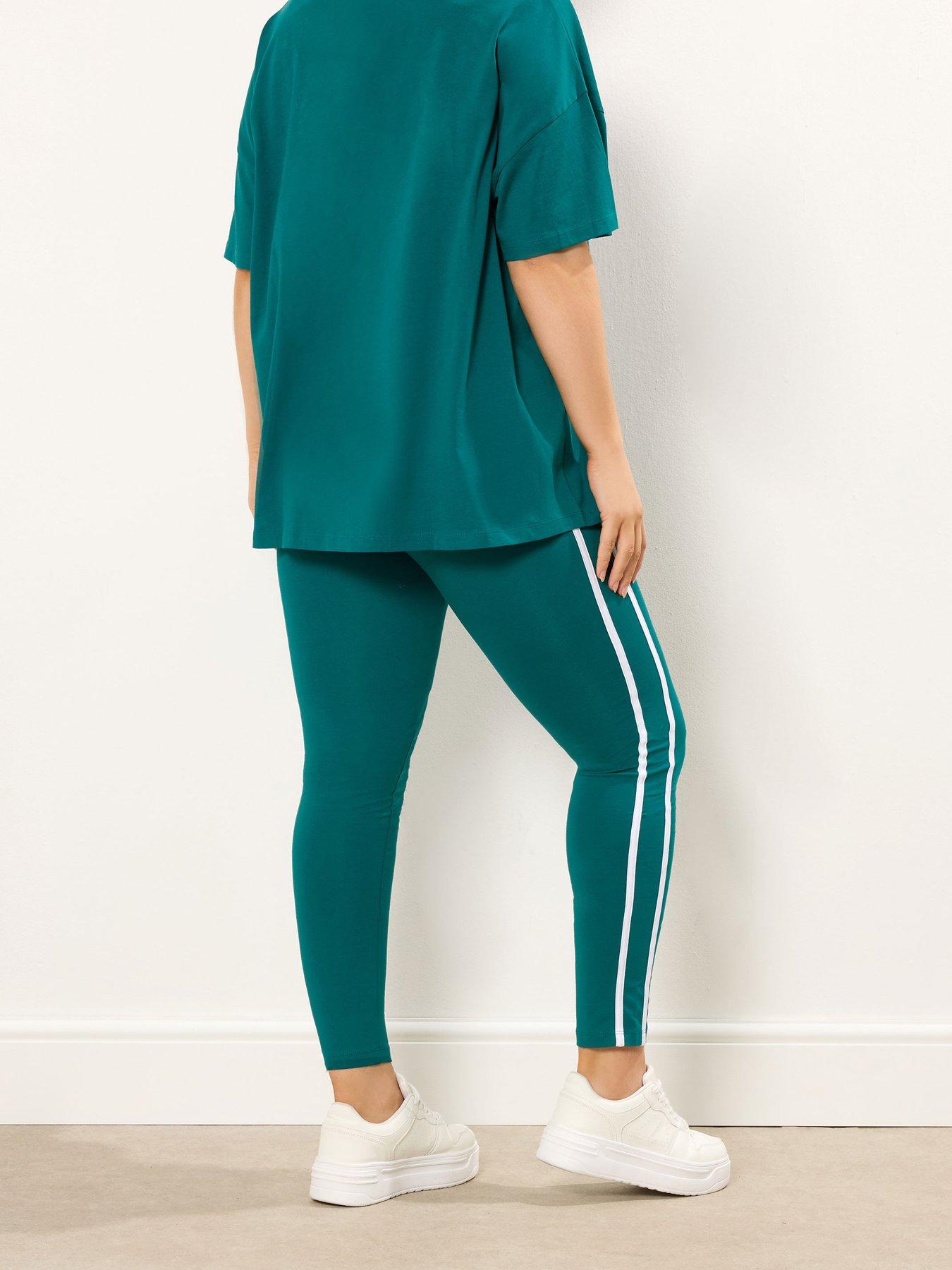 Image 2 of 4 of Yours Curve Teal Side Stripe Legging - Green