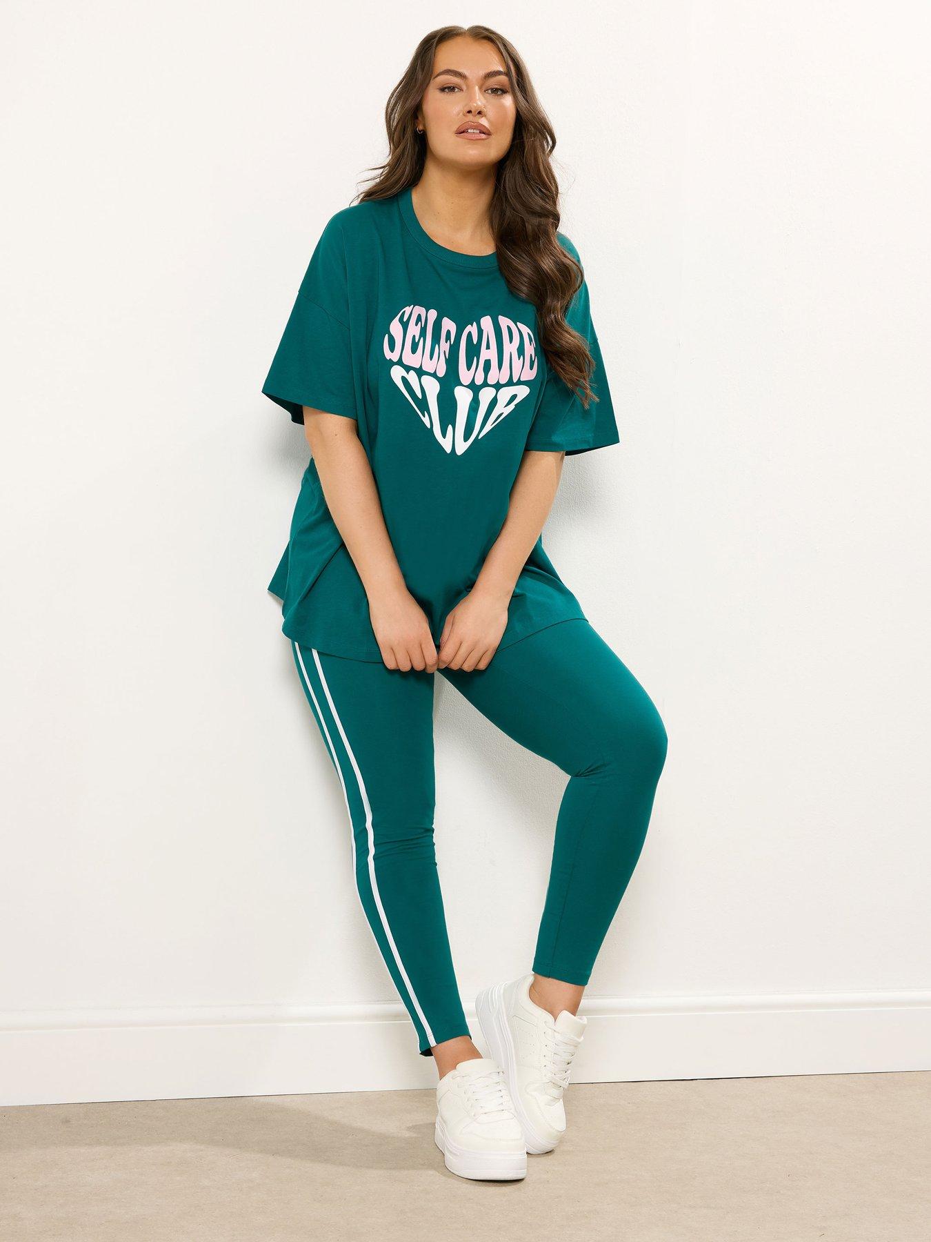 Image 3 of 4 of Yours Curve Teal Side Stripe Legging - Green
