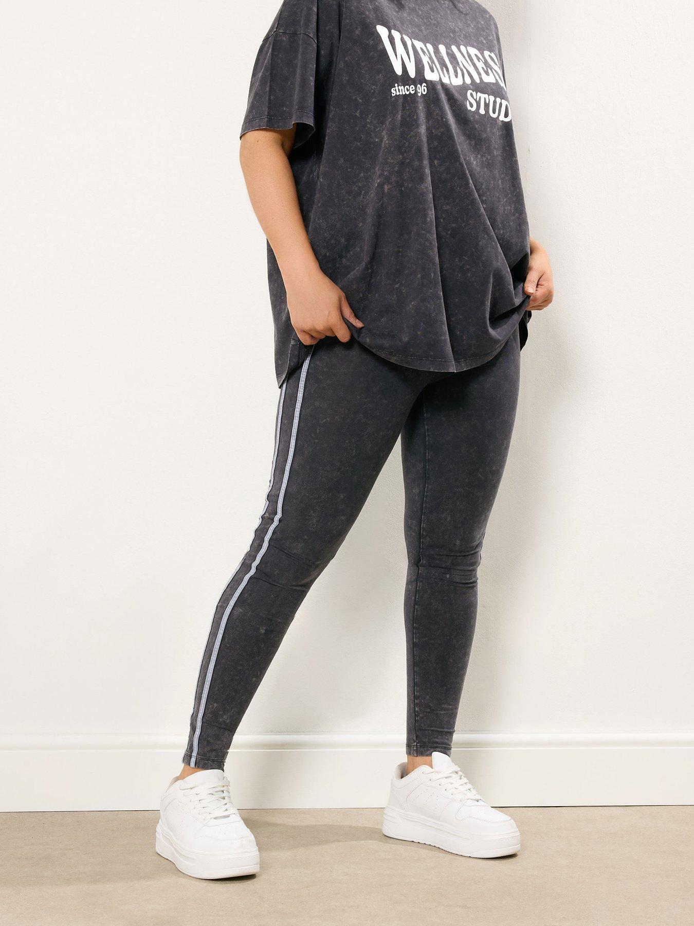 undefined Curve Acid Wash Side Stripe Legging - Black