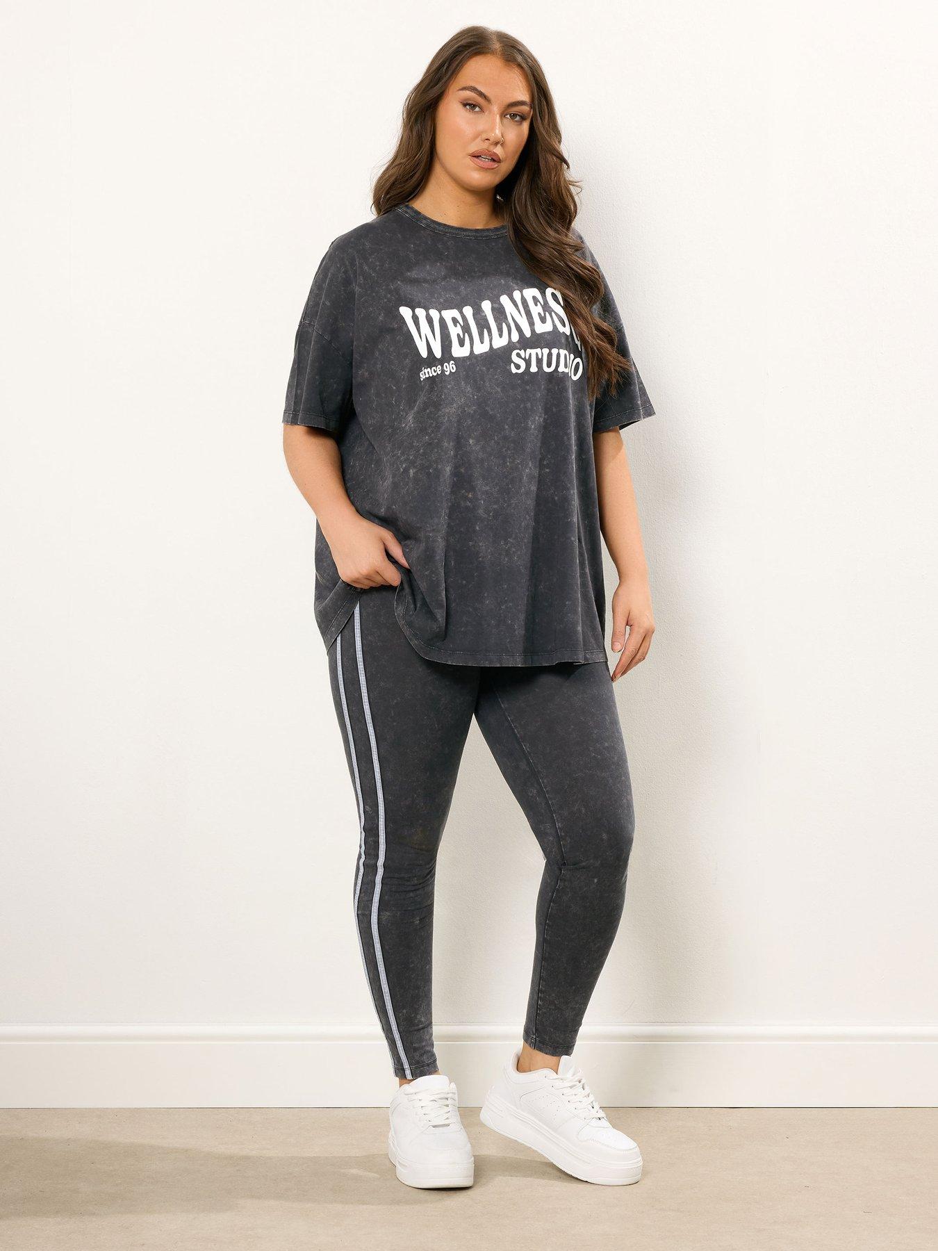 Image 3 of 4 of Yours Curve Acid Wash Side Stripe Legging - Black