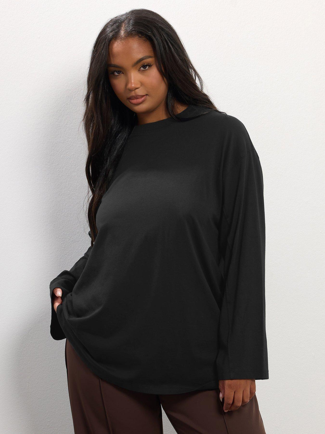 Image 1 of 4 of Yours Curve Seam Detail Skater Top - Black