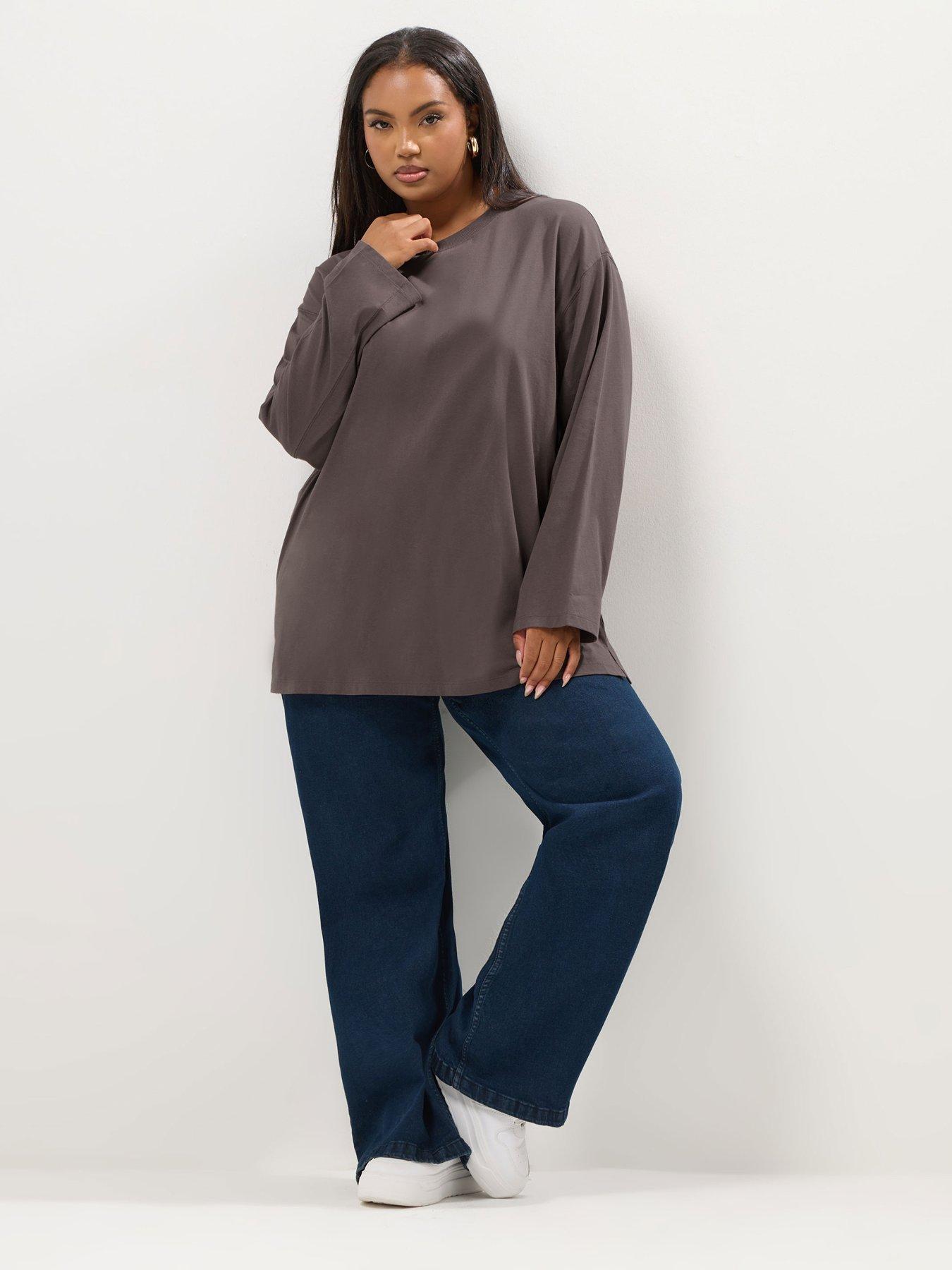 Image 3 of 4 of Yours Curve Seam Detail Skater Top - Brown