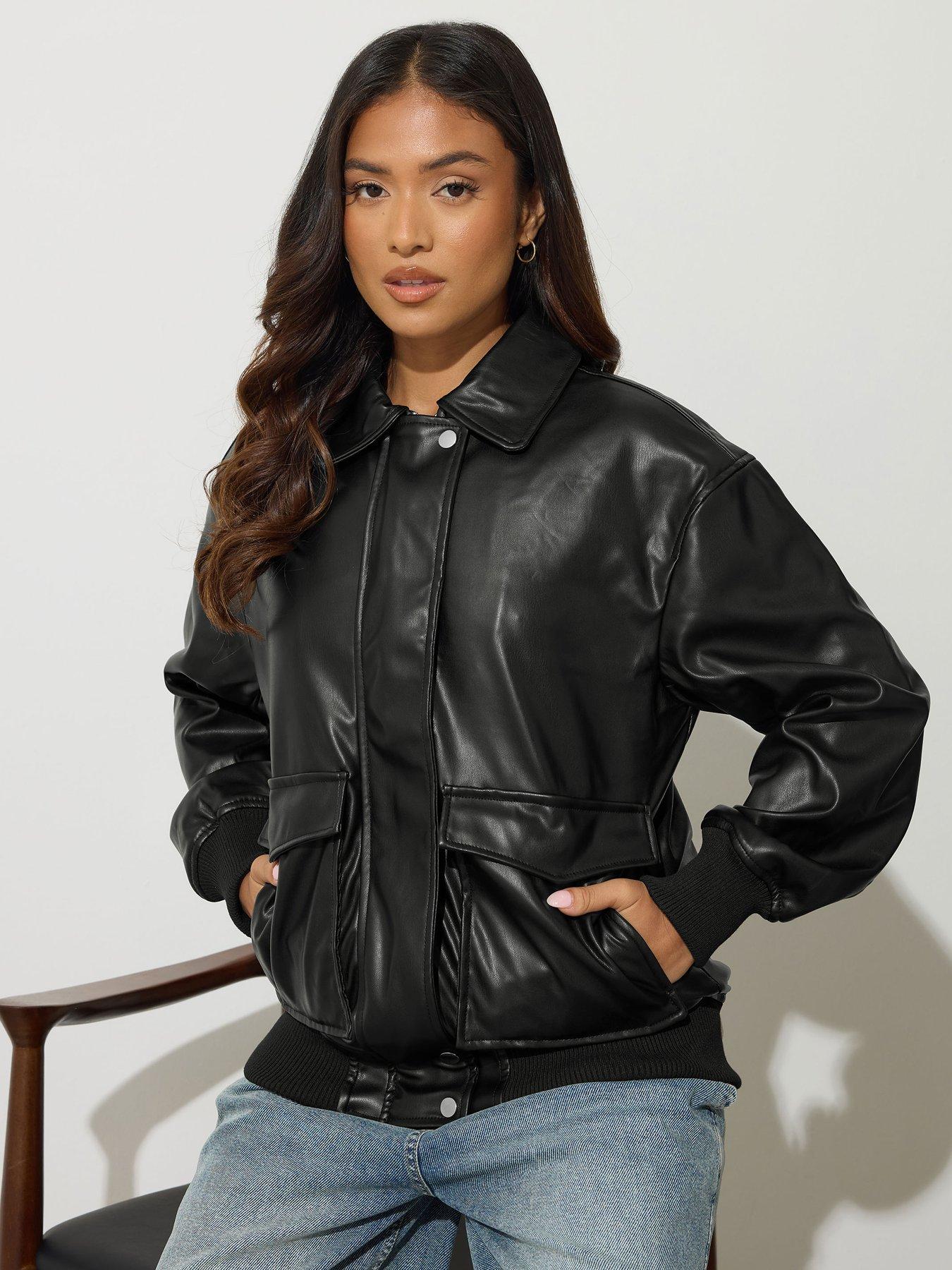 Image 1 of 4 of PixieGirl Petite Pu Trucker Jacket - Black