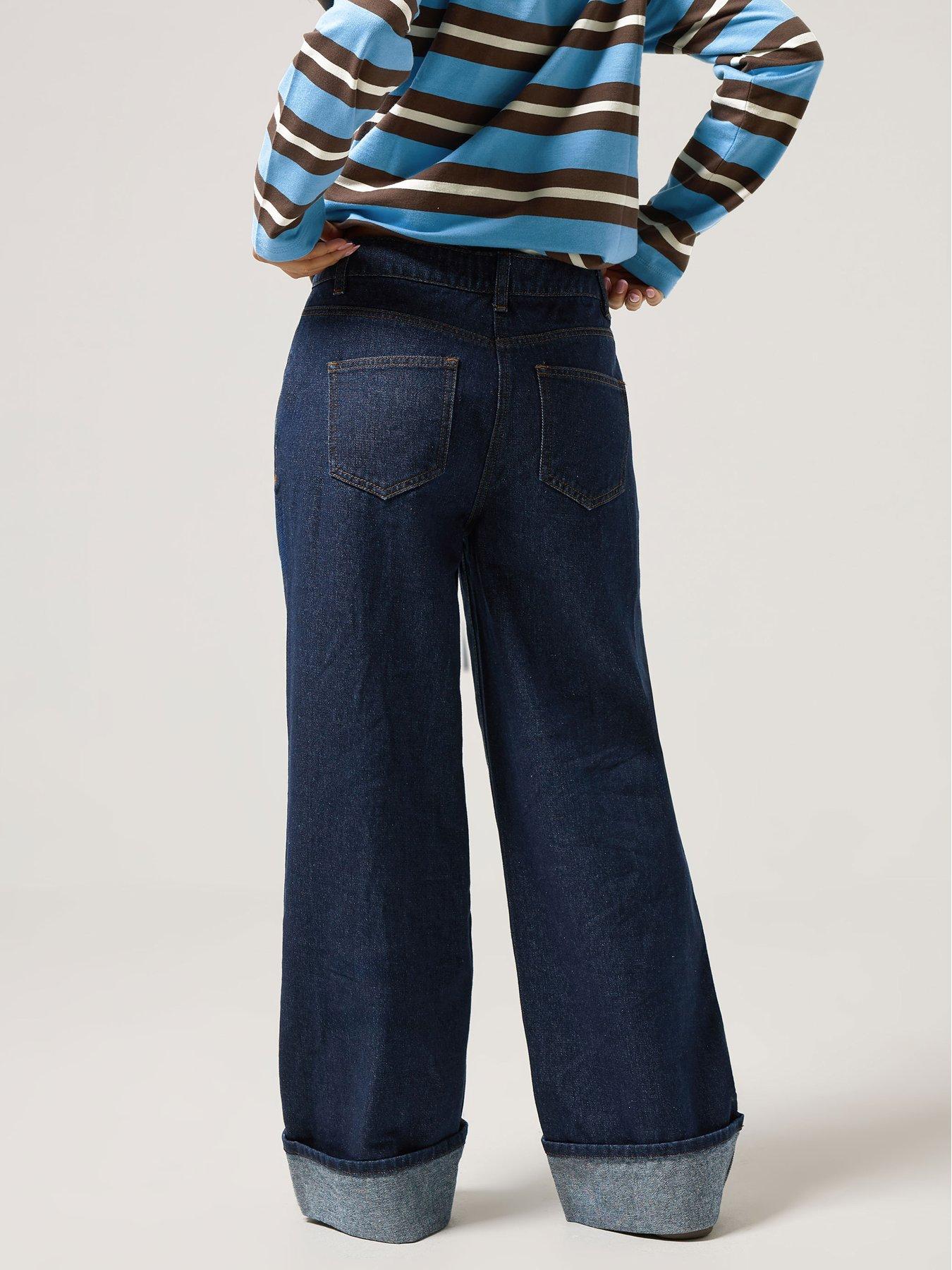  image of pixiegirl-petite-seam-front-turn-up-wide-leg-jean-blue