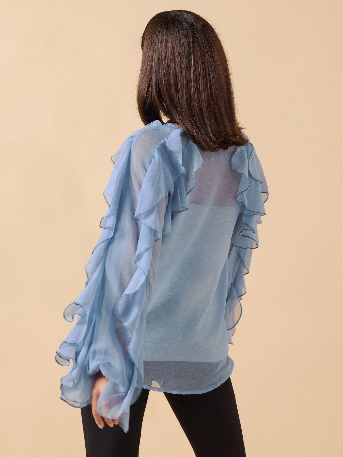  image of pixiegirl-petite-frill-chiffon-blouse-blue