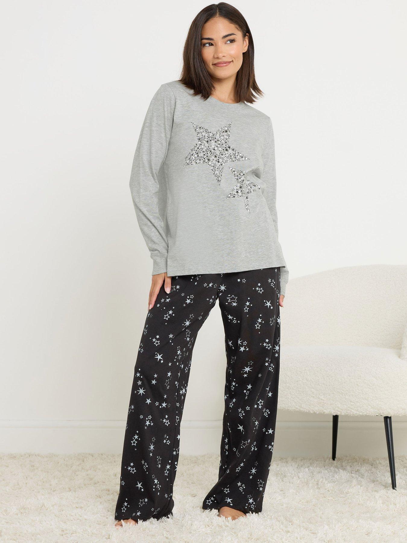 Image 1 of 3 of PixieGirl Petite Starry Night Long Sleeve Wide Leg Pj Set