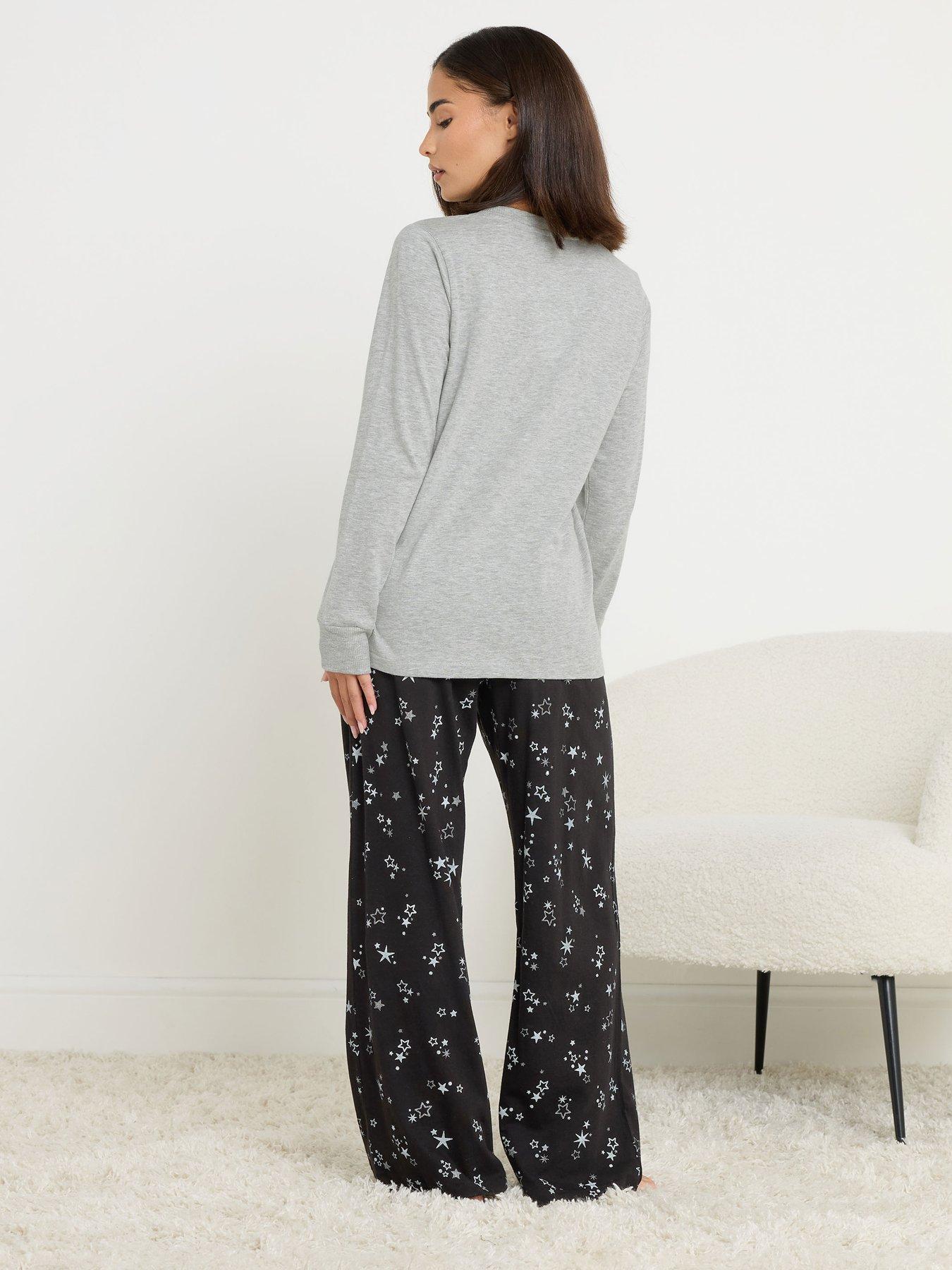 Image 2 of 3 of PixieGirl Petite Starry Night Long Sleeve Wide Leg Pj Set