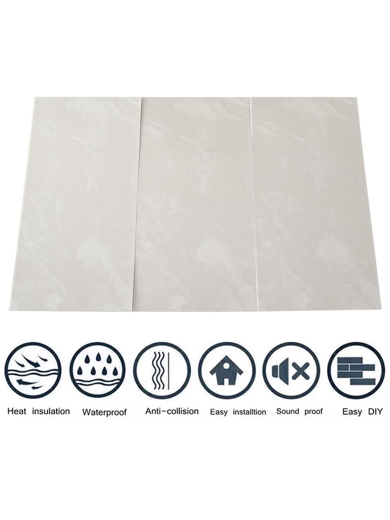 Image 4 of 6 of Living and Home Off-white Pvc 10 Pack Self-adhesive Waterproof Easy Peel-and-stick Installation Marble Tile Stickers 60x30cm