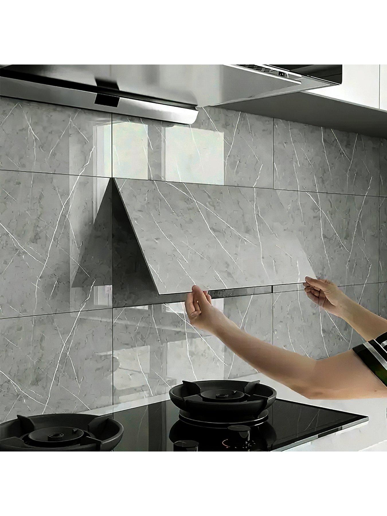 Image 3 of 5 of Living and Home 10 Pcs Pvc Peel And Stick Wall Tile Waterproof Decorative Blacksplash,2mm T,for Kitchen Living Room Bedroom