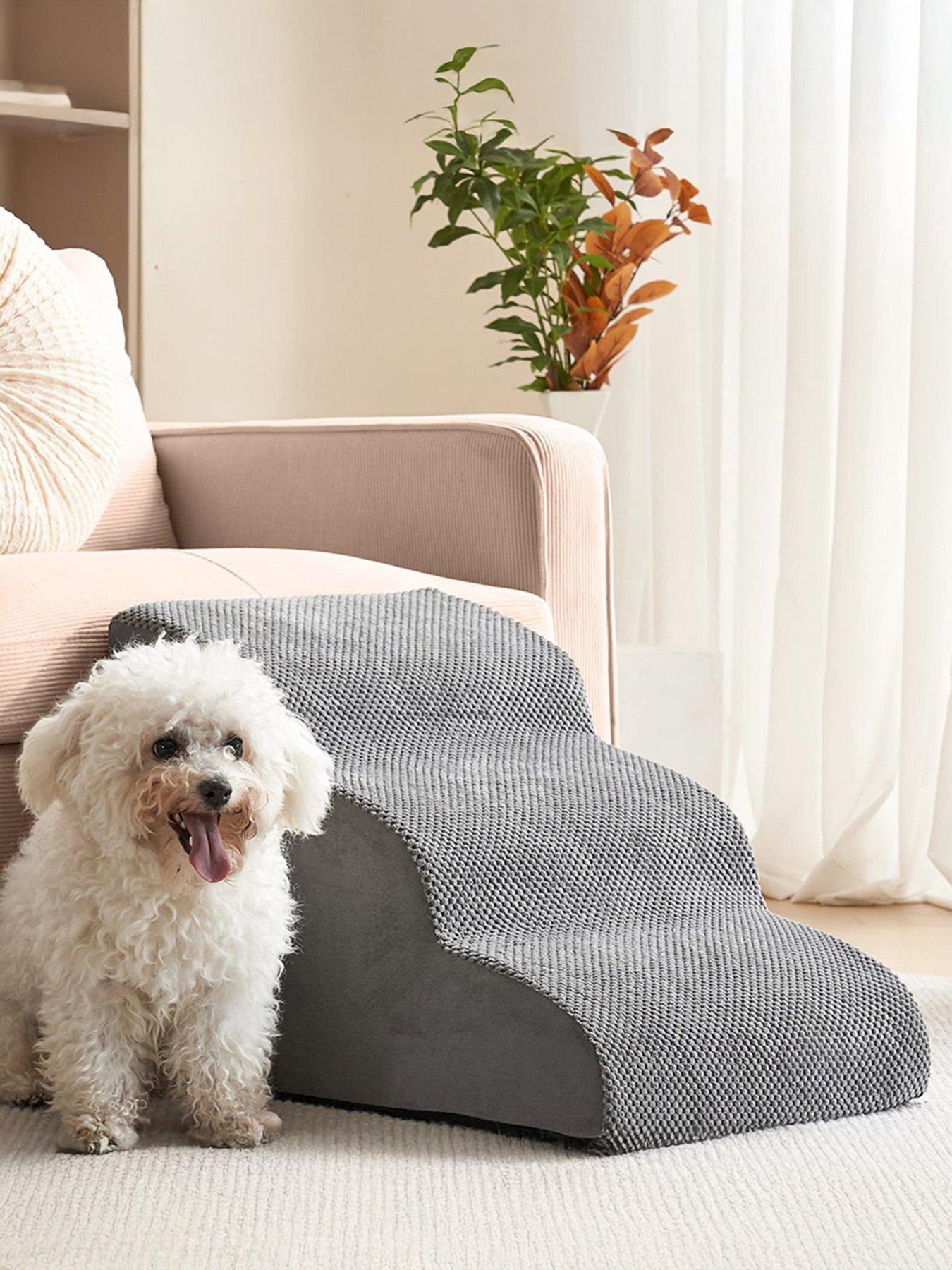 living-and-home-3-steps-non-slip-pet-steps-with-removable-cover-in-grey