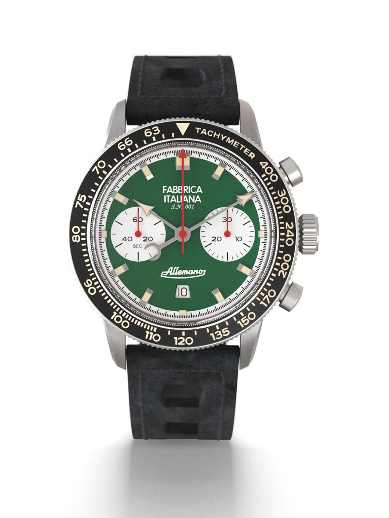 undefined Milano Verde Green Dial Black Perforated Leather Strap
