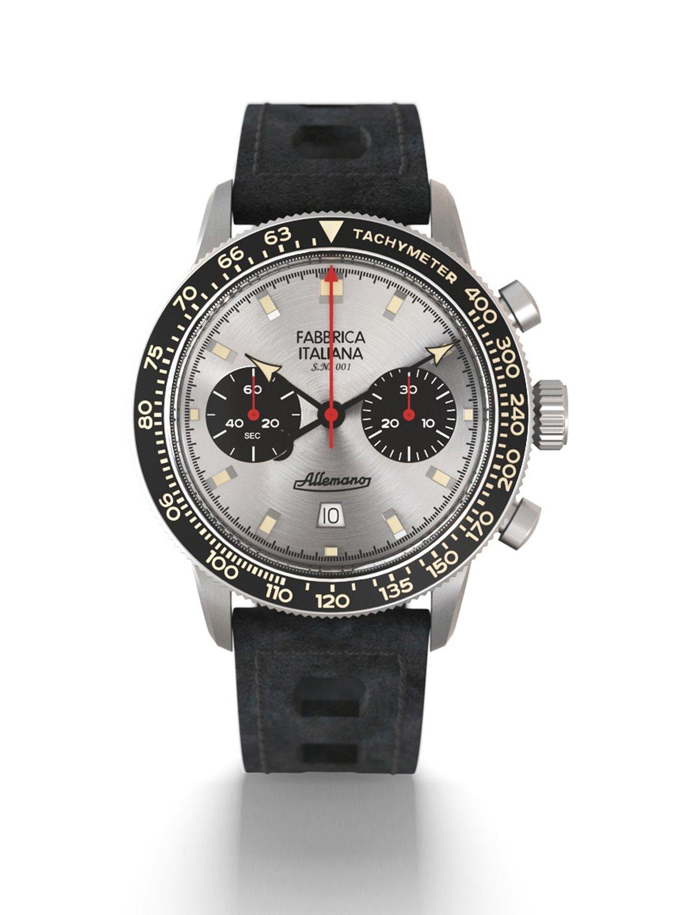 undefined Turin Grey Silver Dial Black Perforated Leather Strap