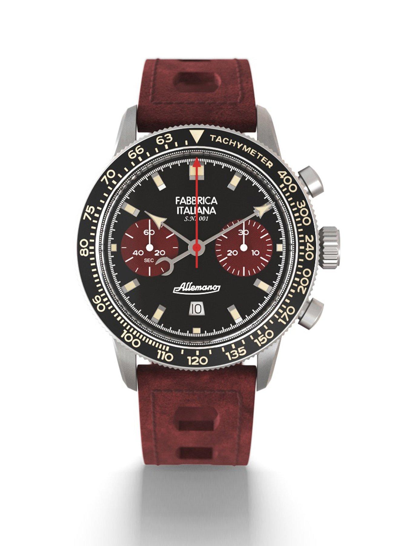 Allemano Maranello Black and Red Dial Red Leather Perforated Strap