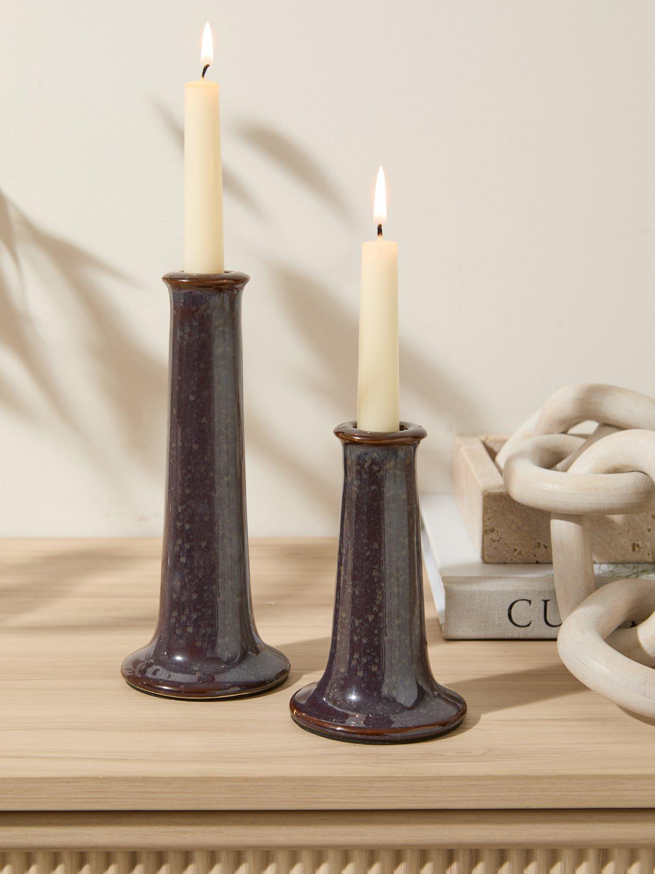 Image 1 of 5 of Michelle Keegan Home Set Of 2 Candlestick Holders - Brown