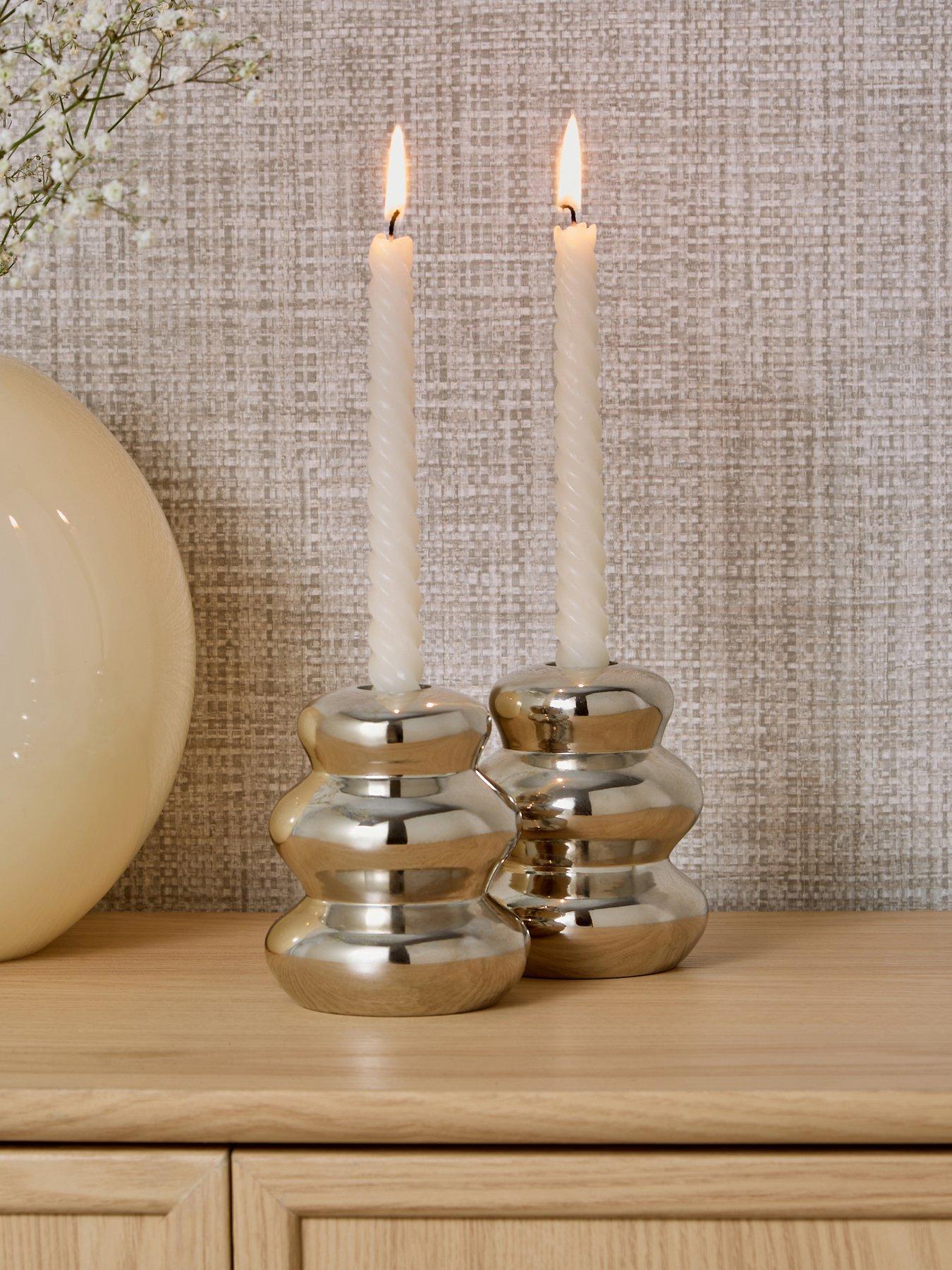 The Very Collection Set Of 2 Chubby Stacked Nickel Candlestick Holders
