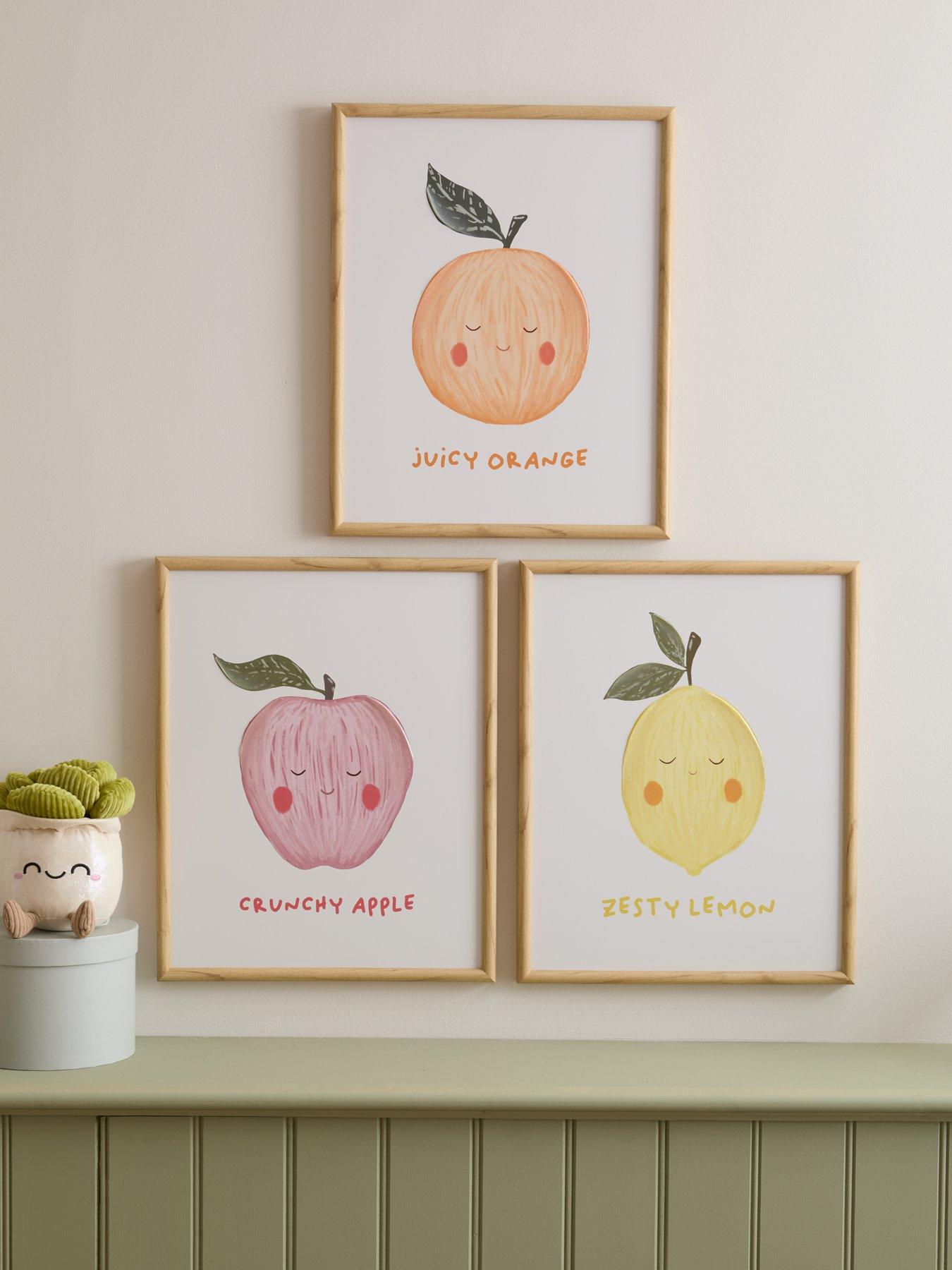The Very Collection Set of 3 Kids Fruit Slogan Wall Art