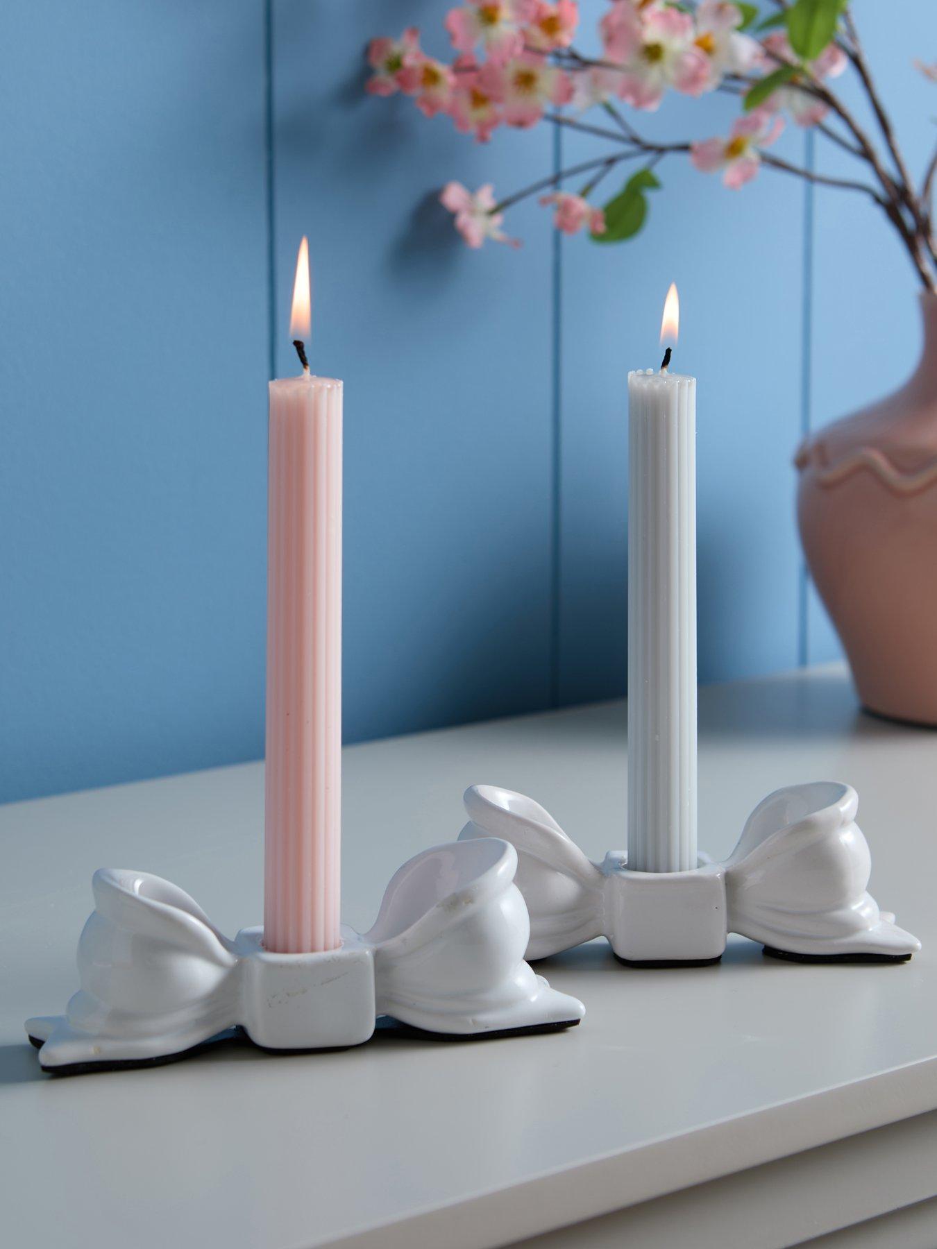 The Very Collection Set Of 2 Ceramic Bow Candle Holder - White