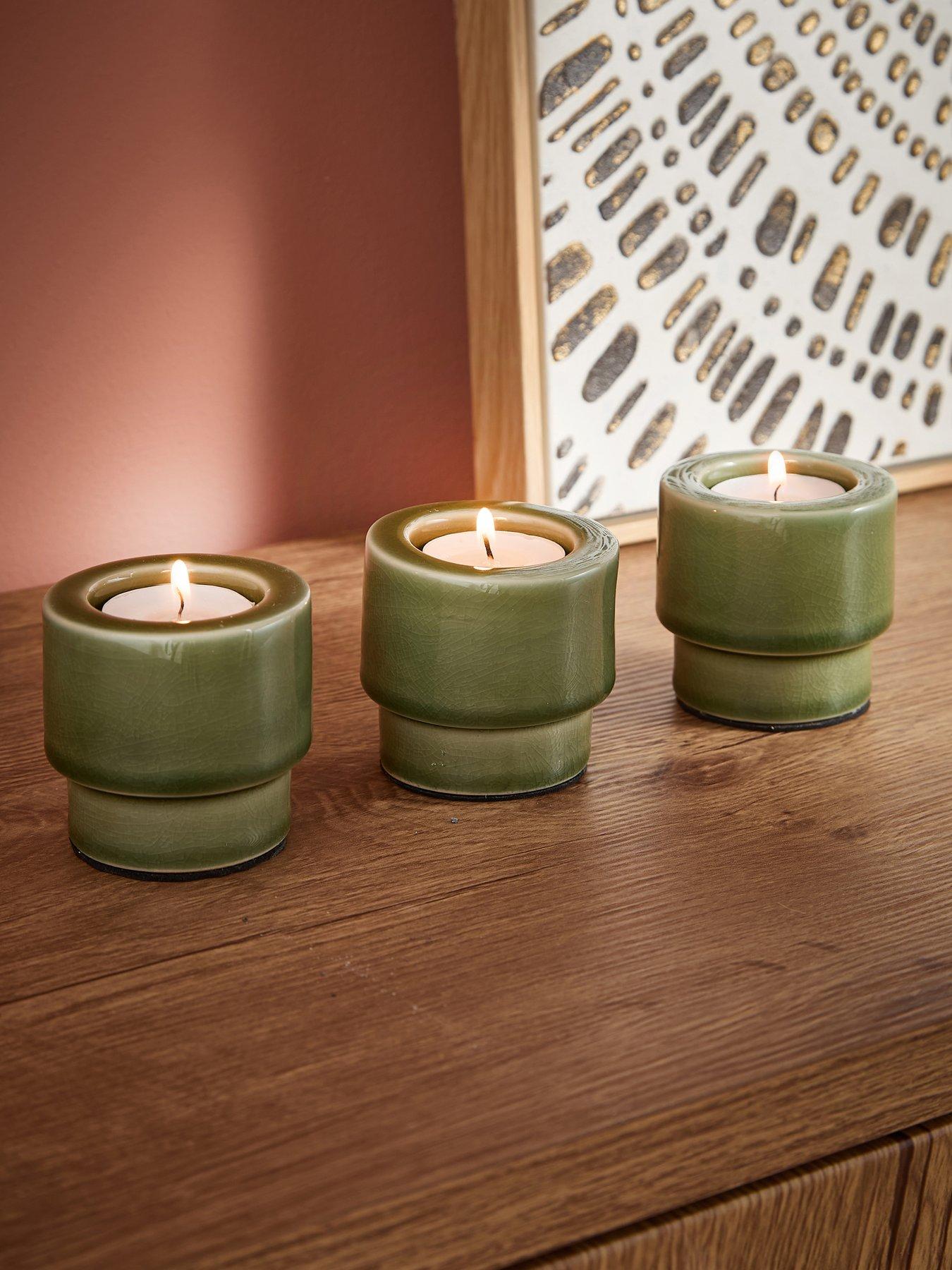 The Very Collection Set Of 3 Ceramic Candle Holders - Green