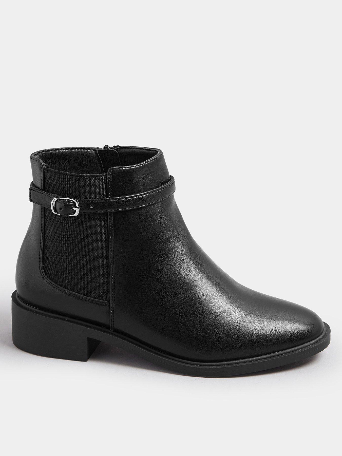 Image 1 of 4 of Yours Wide Fit Buckle Elastic Boots - Black