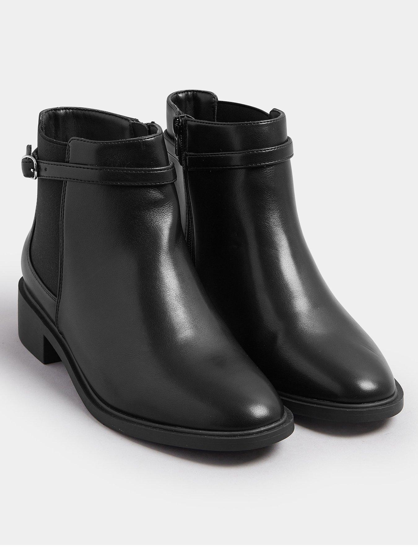 Image 2 of 4 of Yours Wide Fit Buckle Elastic Boots - Black