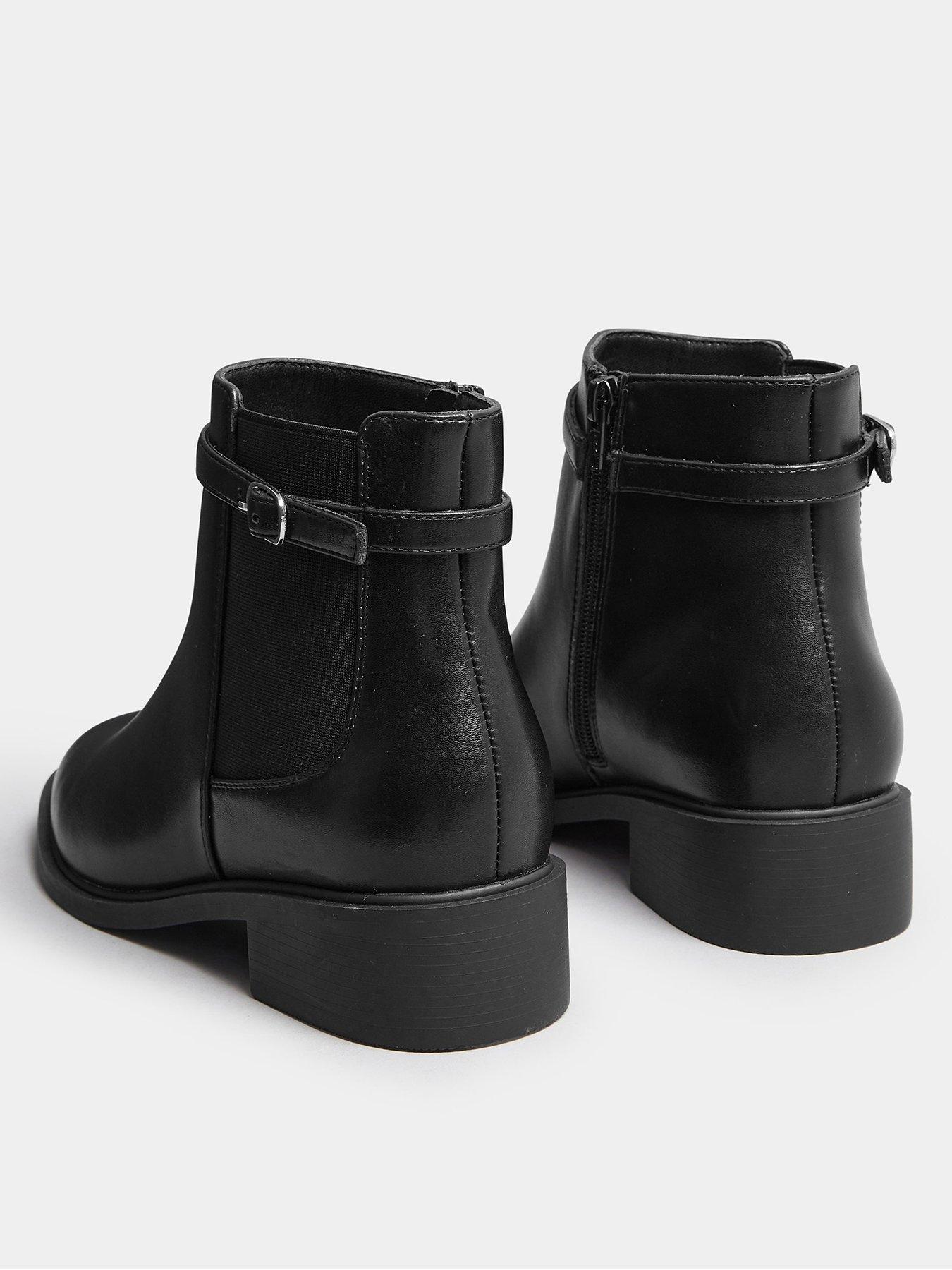Image 3 of 4 of Yours Wide Fit Buckle Elastic Boots - Black
