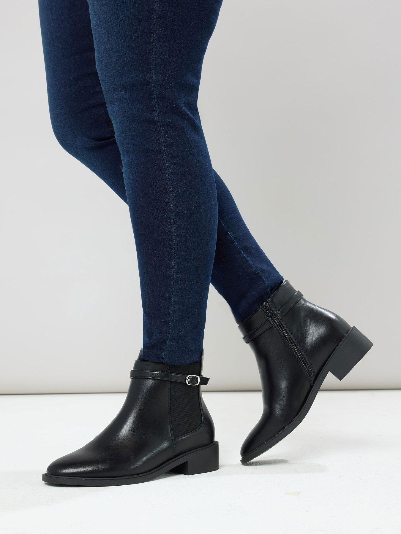 Image 4 of 4 of Yours Wide Fit Buckle Elastic Boots - Black