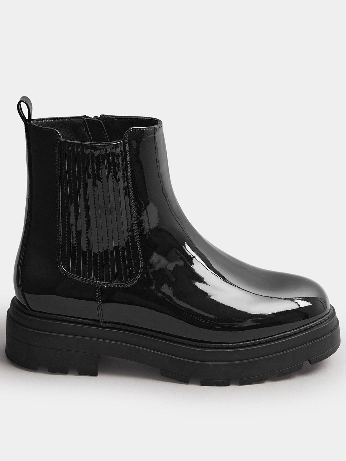 Image 1 of 4 of Yours Extra Wide Fit Patent Chunky Chelsea Boot - Black