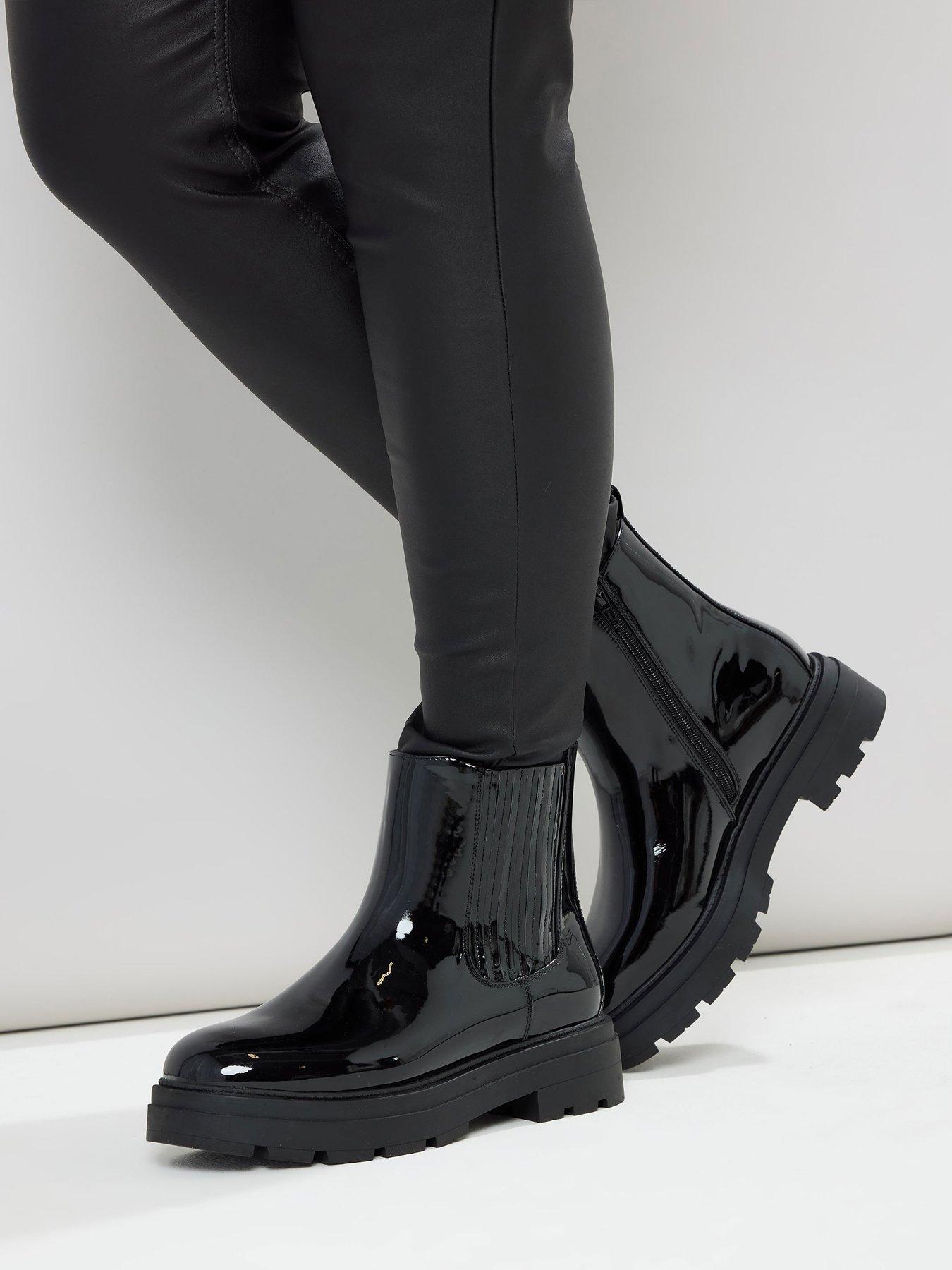 Image 4 of 4 of Yours Extra Wide Fit Patent Chunky Chelsea Boot - Black