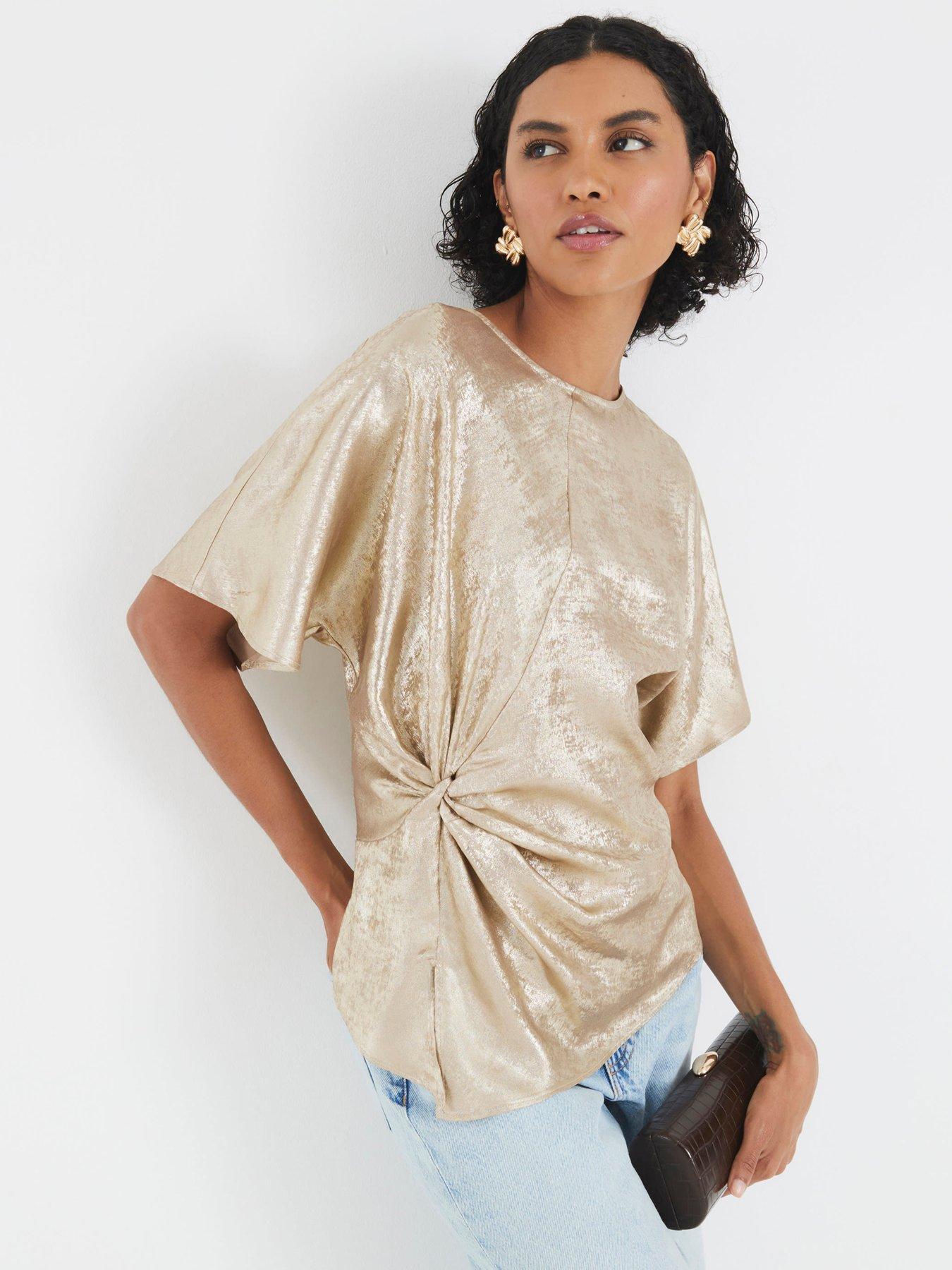 Image 1 of 4 of River Island Knot Front Blouse - Gold