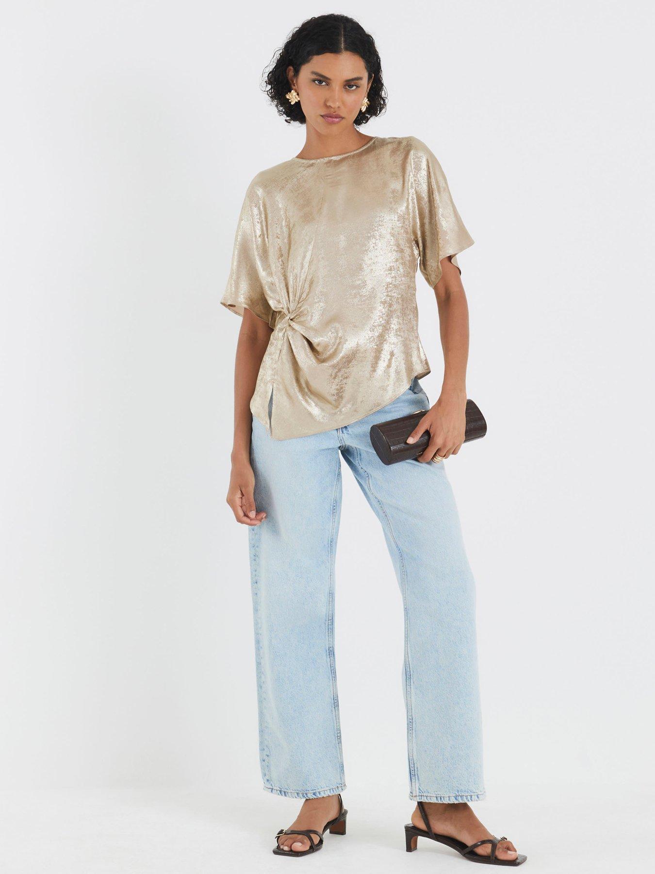 Image 3 of 4 of River Island Knot Front Blouse - Gold
