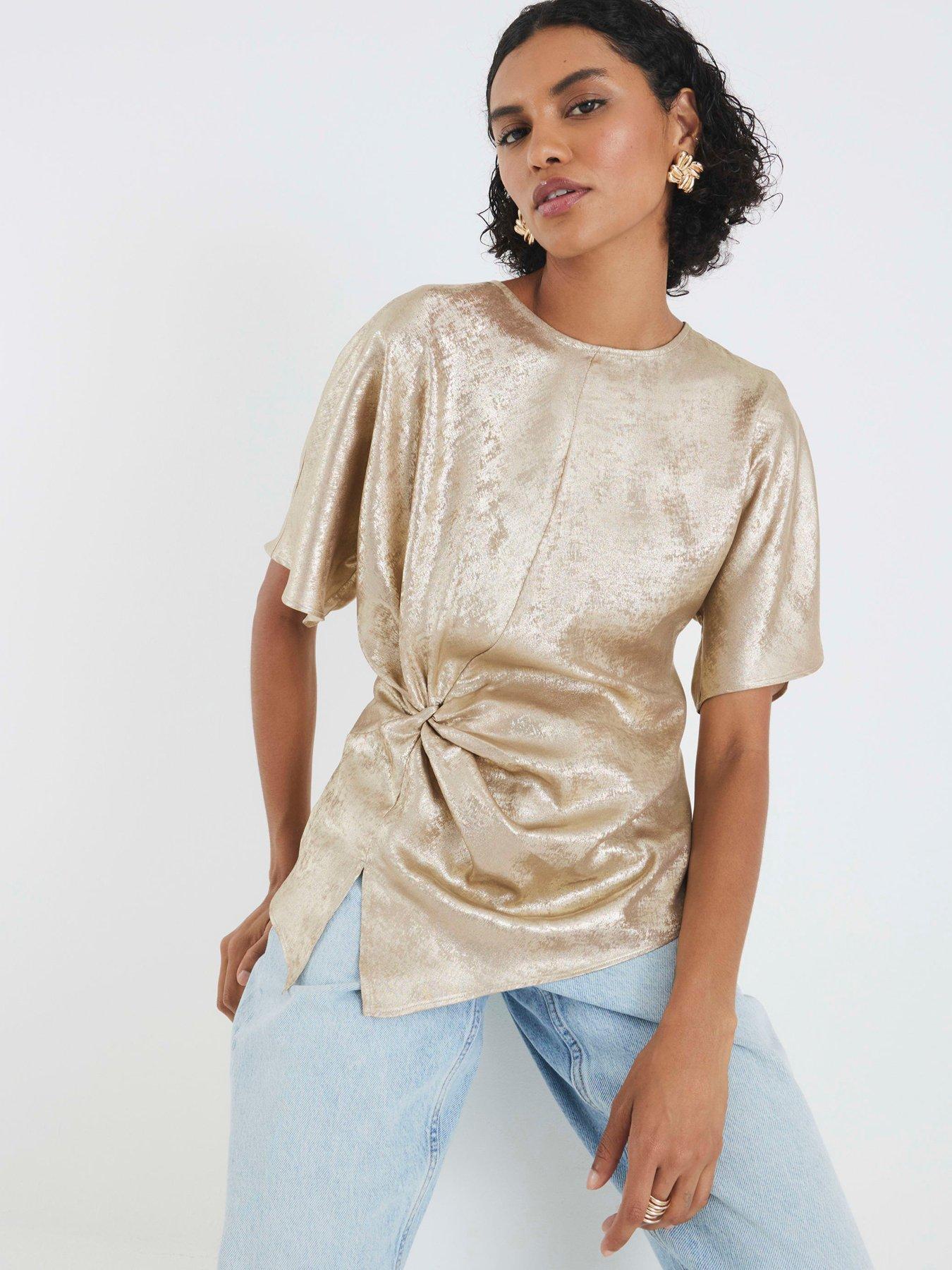 Image 4 of 4 of River Island Knot Front Blouse - Gold
