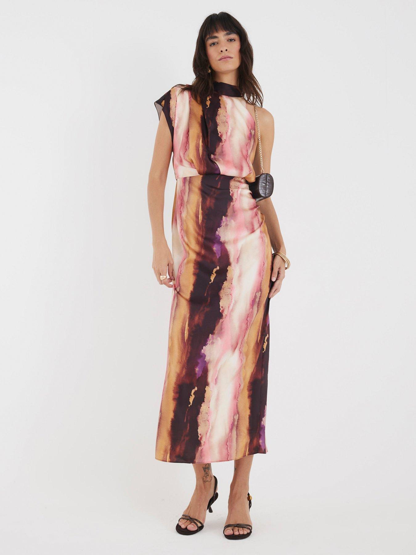 undefined Cowl Neck Printed Dress - Pink