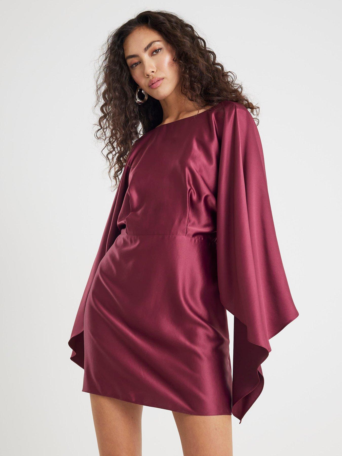 Image 1 of 4 of River Island Long Sleeve Cape Mini Dress - Purple