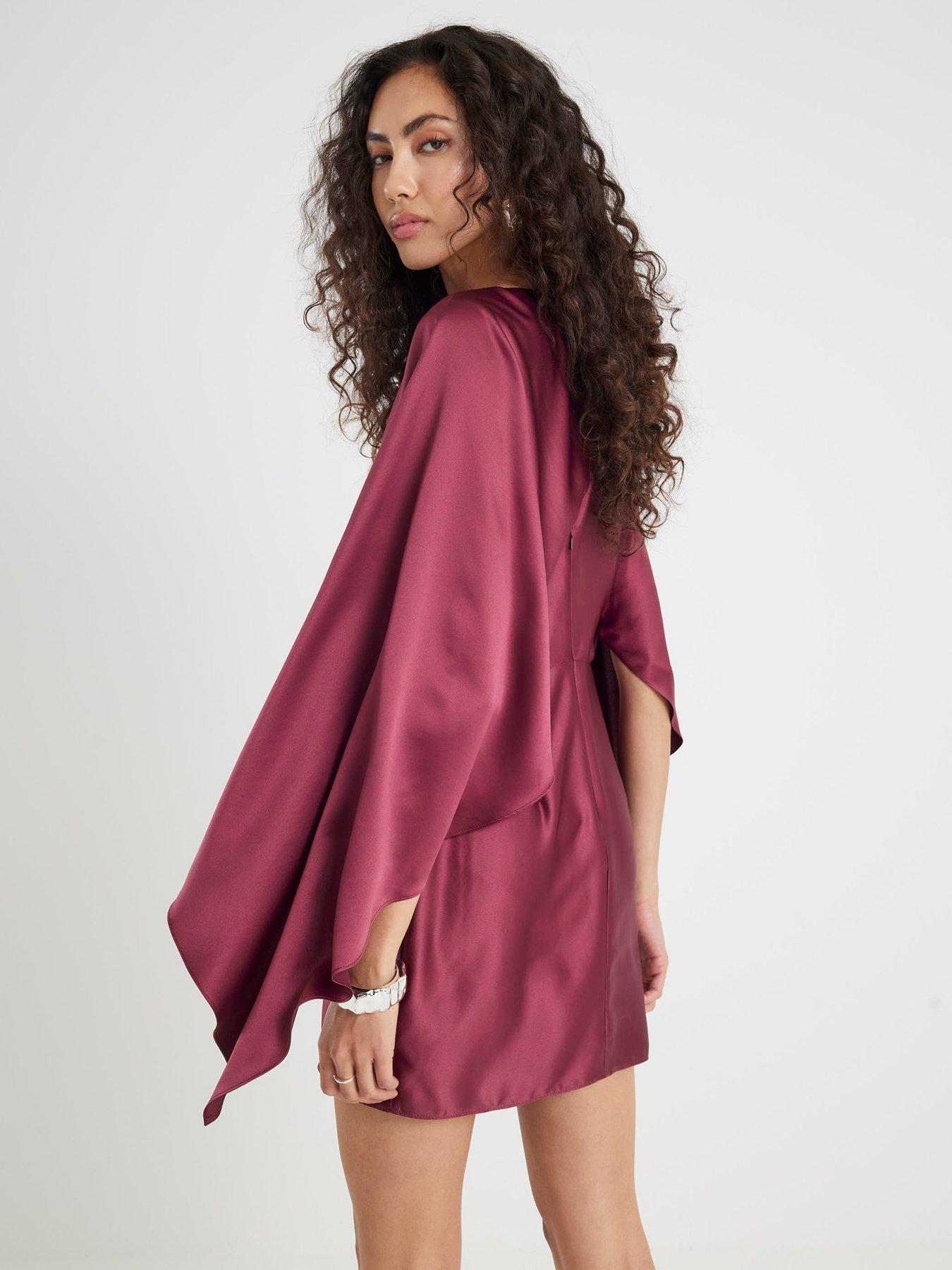 Image 2 of 4 of River Island Long Sleeve Cape Mini Dress - Purple