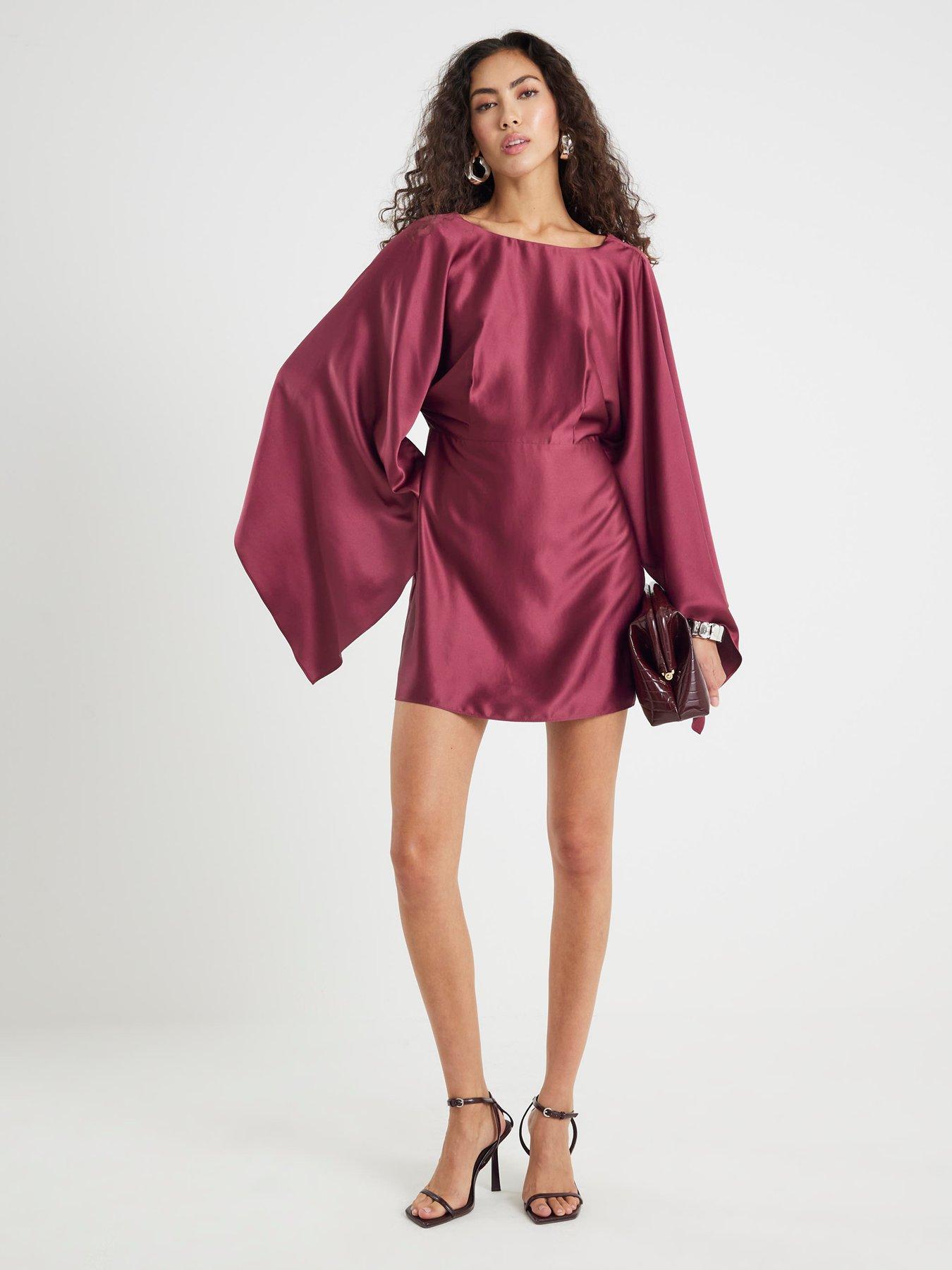 Image 3 of 4 of River Island Long Sleeve Cape Mini Dress - Purple