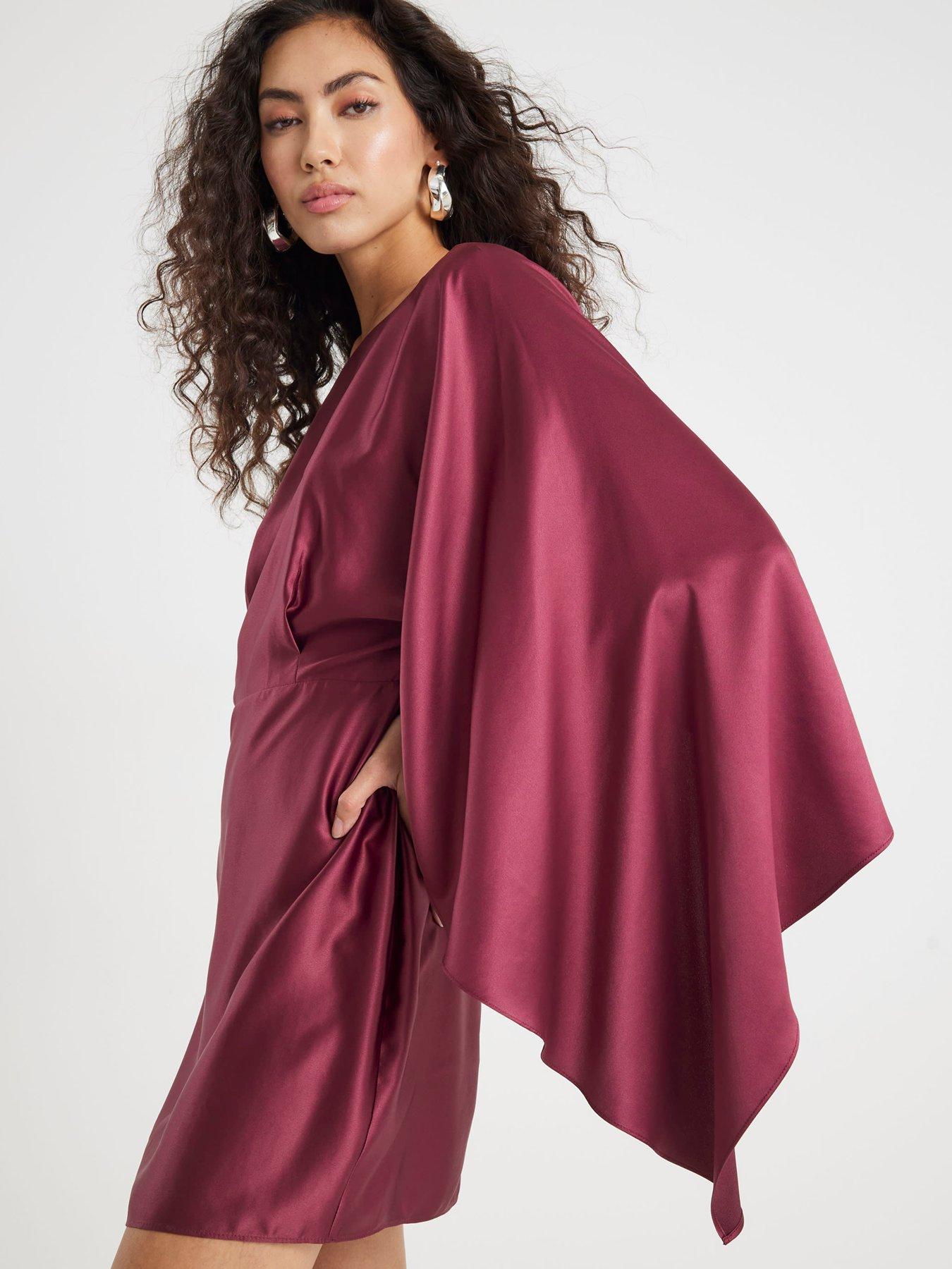 Image 4 of 4 of River Island Long Sleeve Cape Mini Dress - Purple