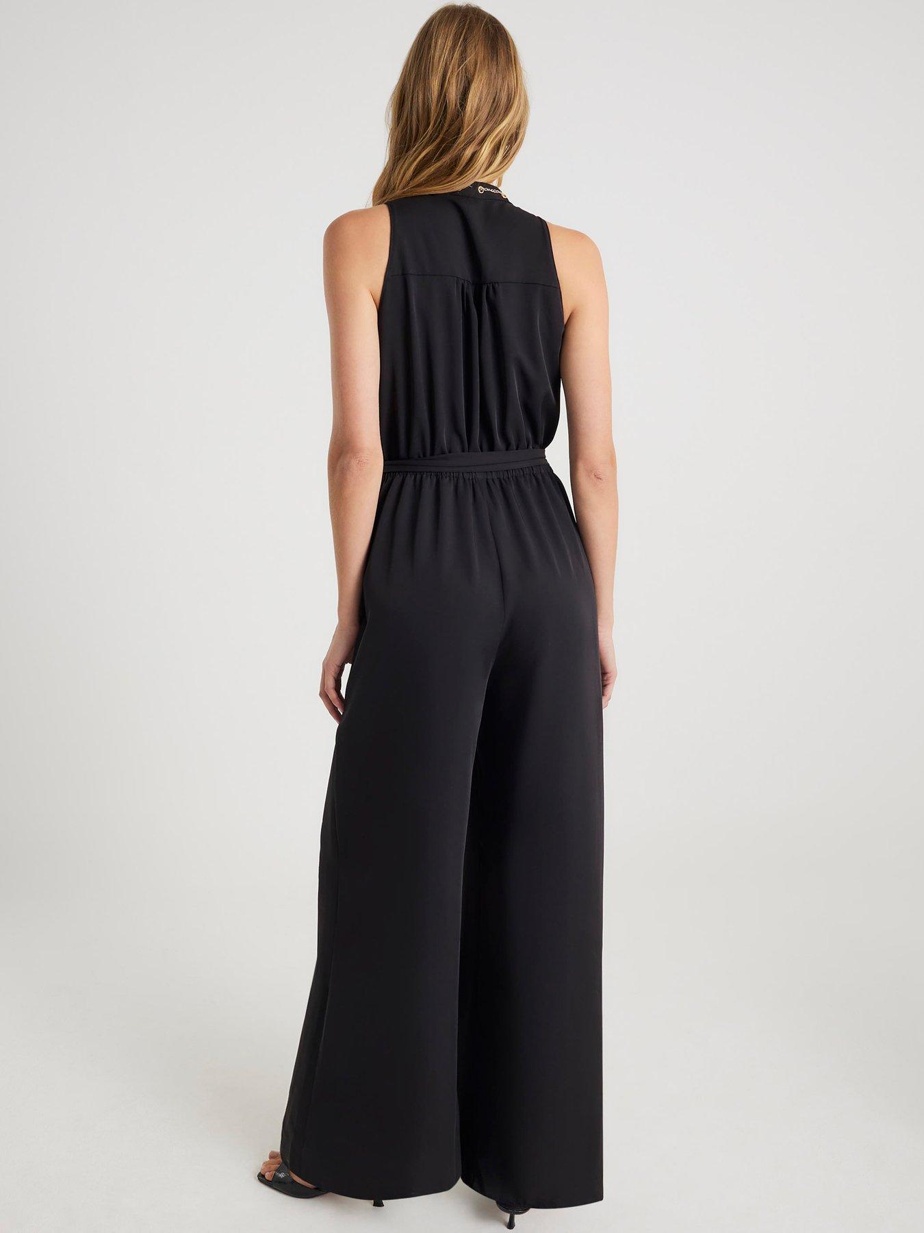 Image 2 of 4 of River Island 80S Wide Leg Jumpsuit - Black