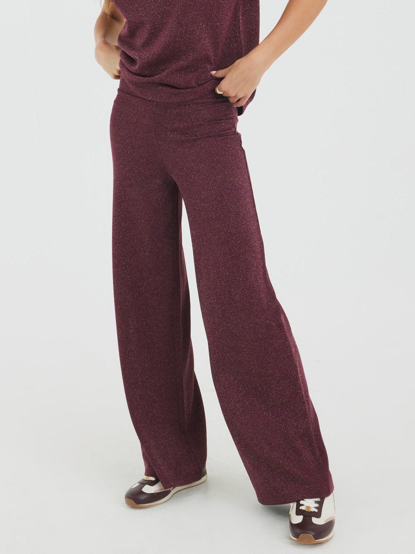 undefined Lurex Wide Leg Trouser - Red