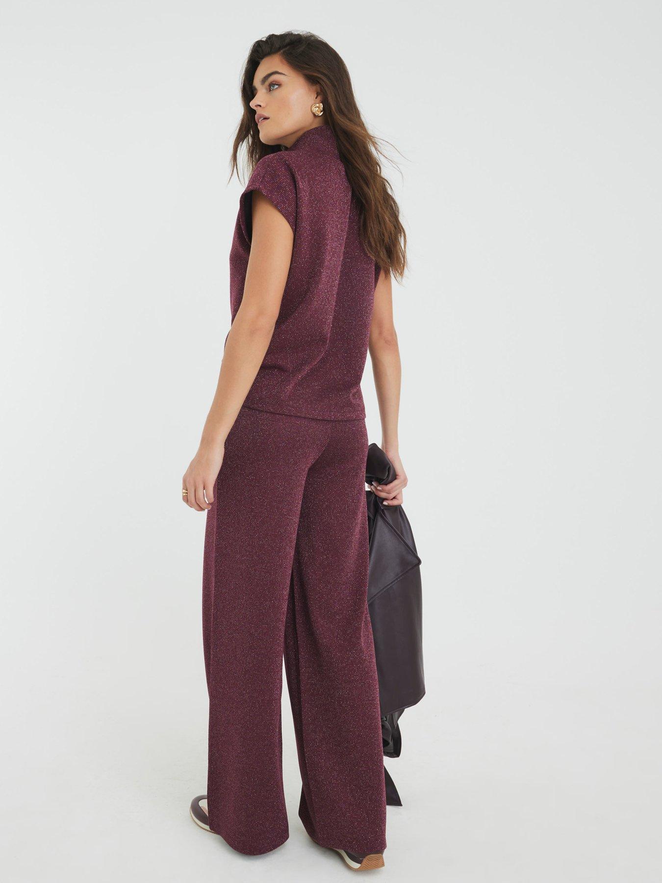 Image 2 of 4 of River Island Lurex Wide Leg Trouser - Red