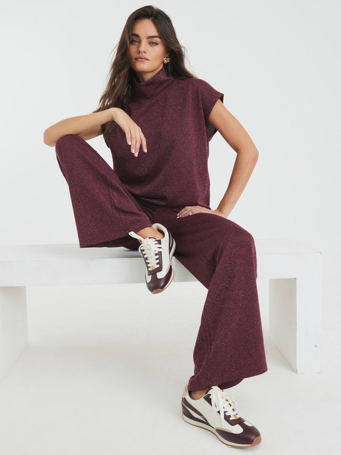 Image 3 of 4 of River Island Lurex Wide Leg Trouser - Red