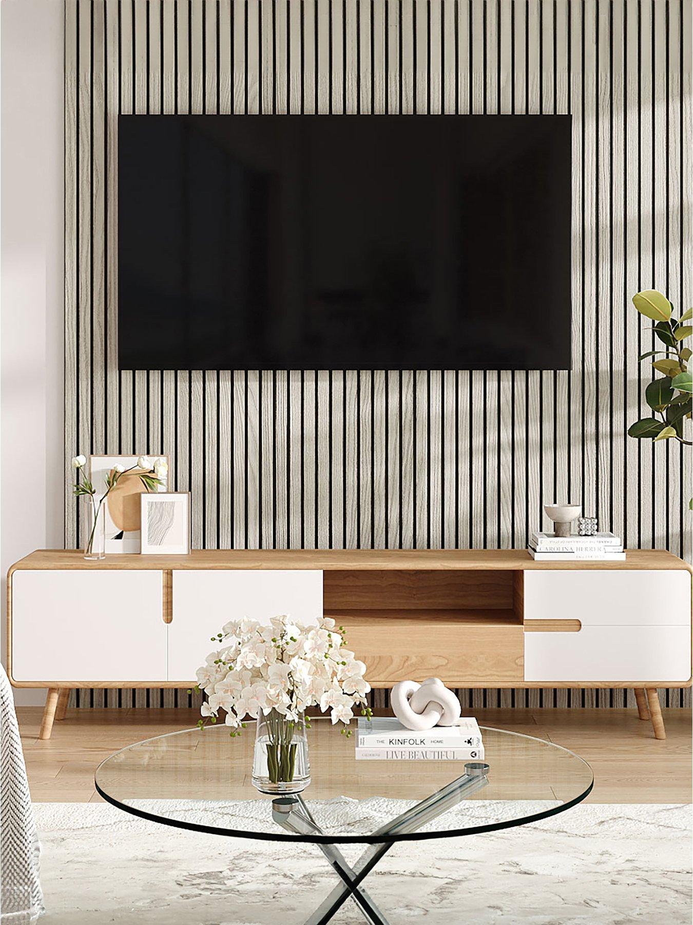  image of living-and-home-white-maple-effect-veneer-slat-design-acoustic-wall-panel-for-mutil-living-sapce-240cm-x-60cm