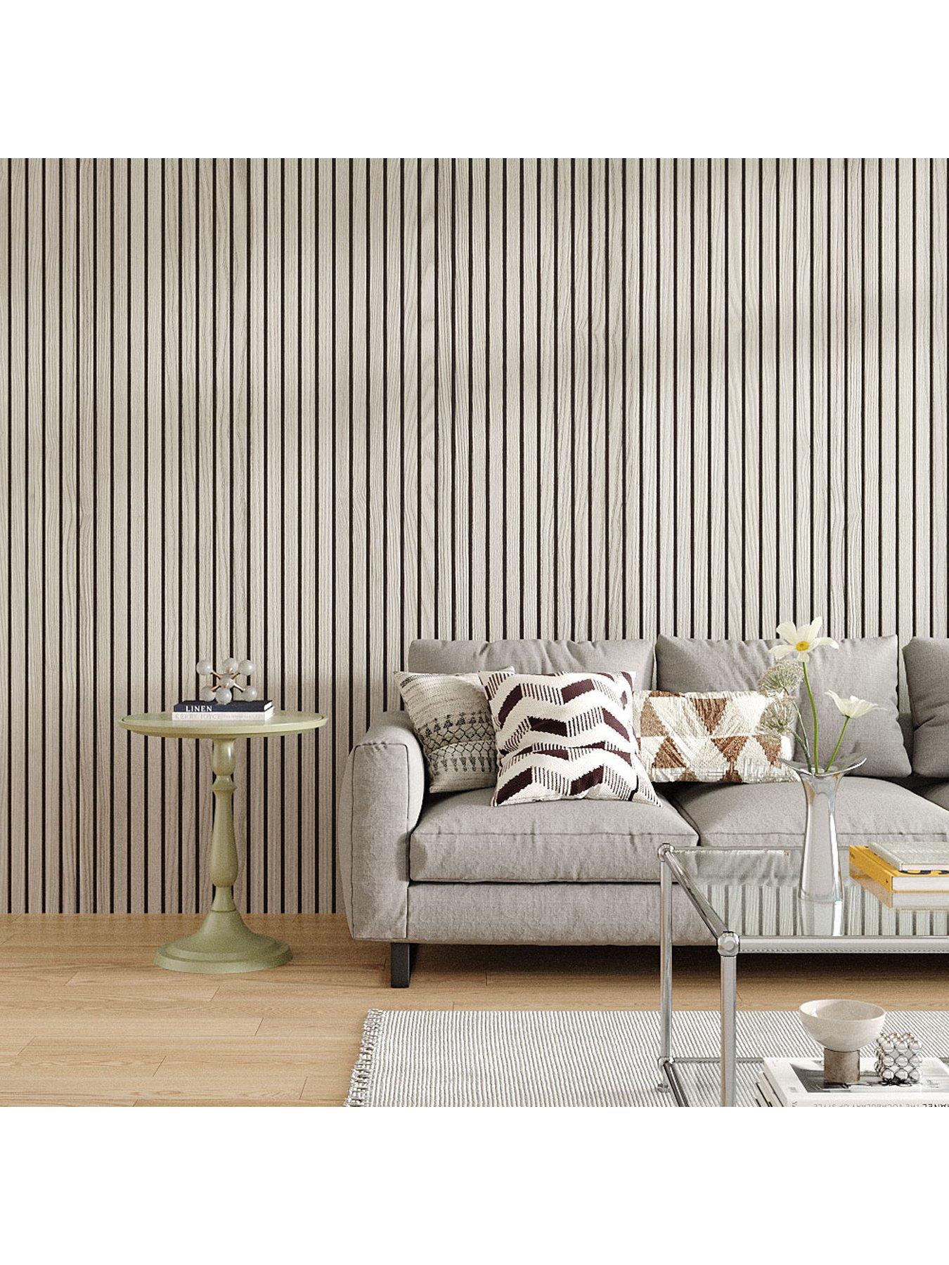  image of living-and-home-white-maple-effect-veneer-slat-design-acoustic-wall-panel-for-mutil-living-sapce-240cm-x-60cm