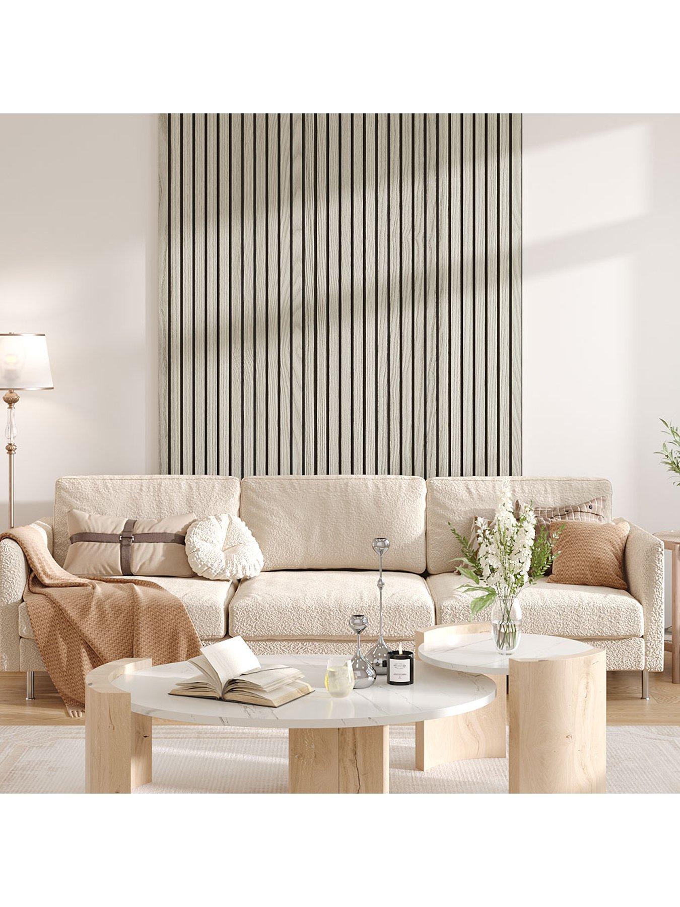  image of living-and-home-white-maple-effect-veneer-slat-design-acoustic-wall-panel-for-mutil-living-sapce-240cm-x-60cm