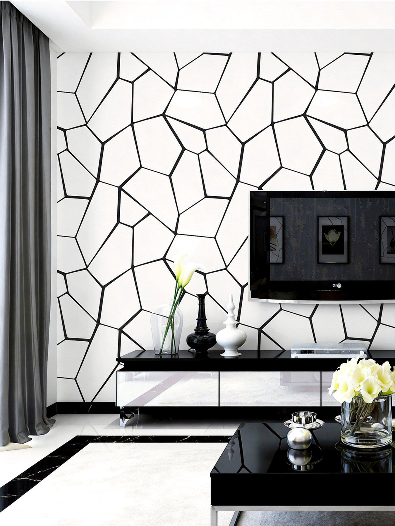 living-and-home-black-abstract-geometric-removable-patterned-wallpaper