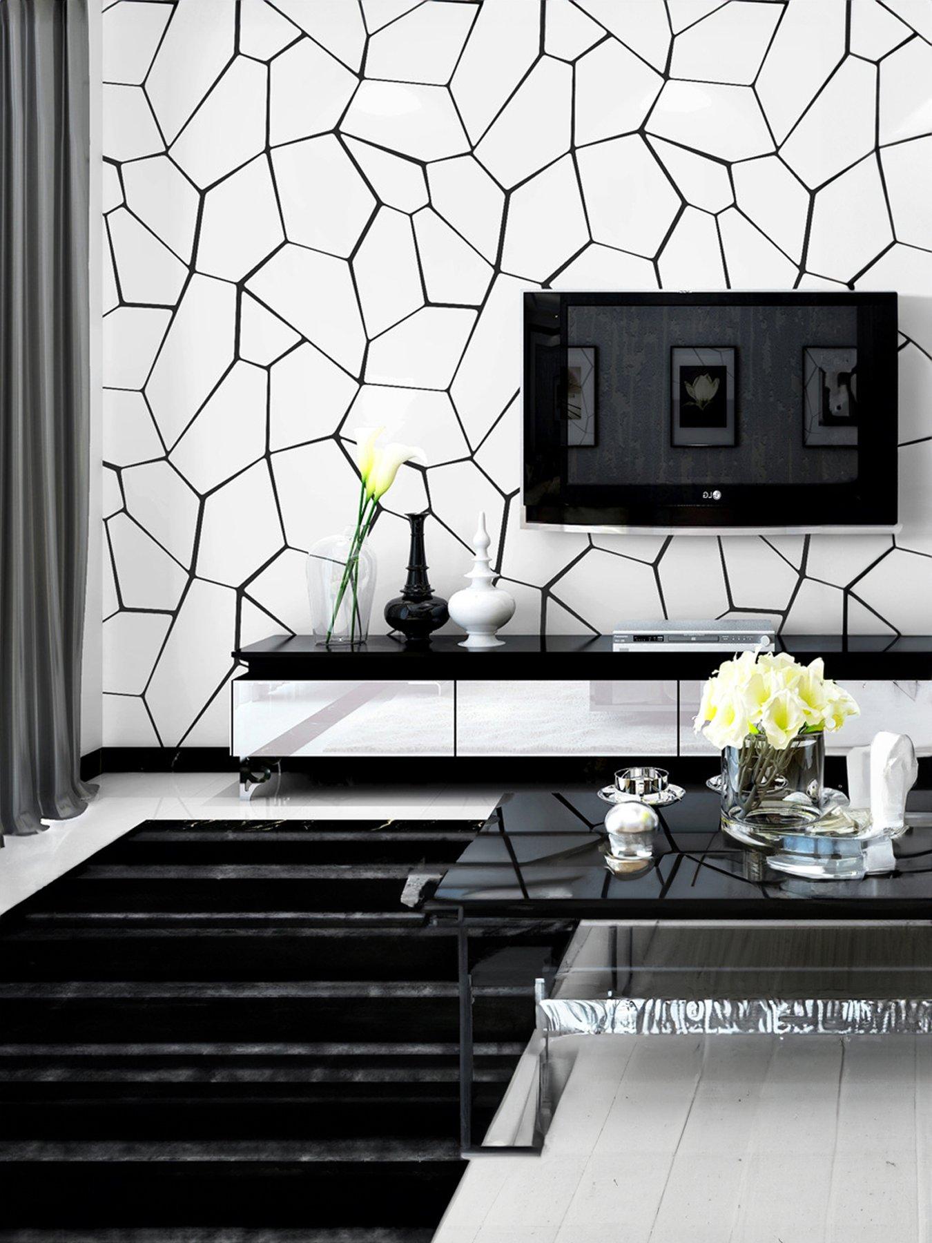 Image 1 of 6 of Living and Home Black Modern Abstract Geometric Removable Patterned Wallpaper