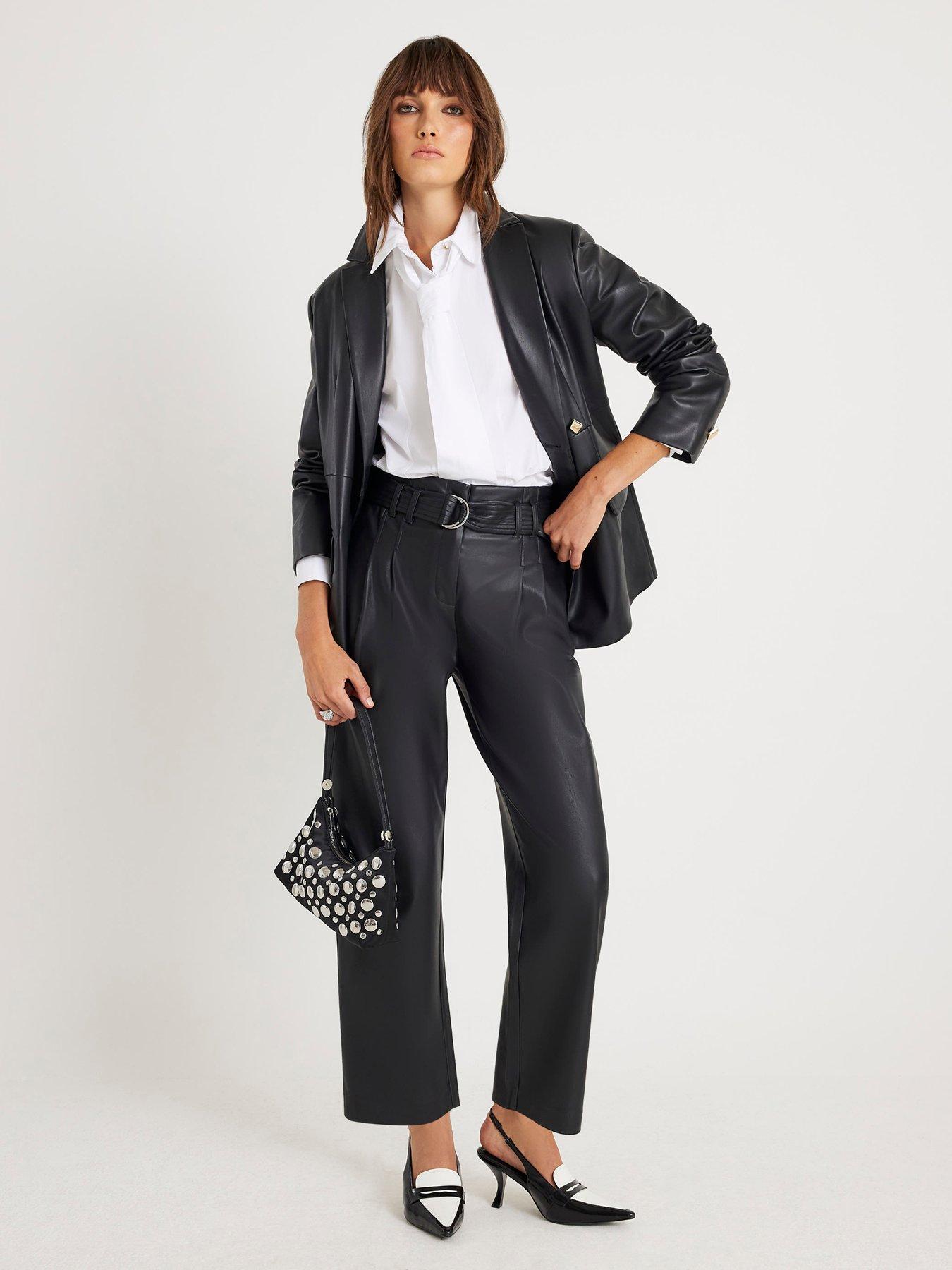 front image of river-island-tapered-belted-trouser-black
