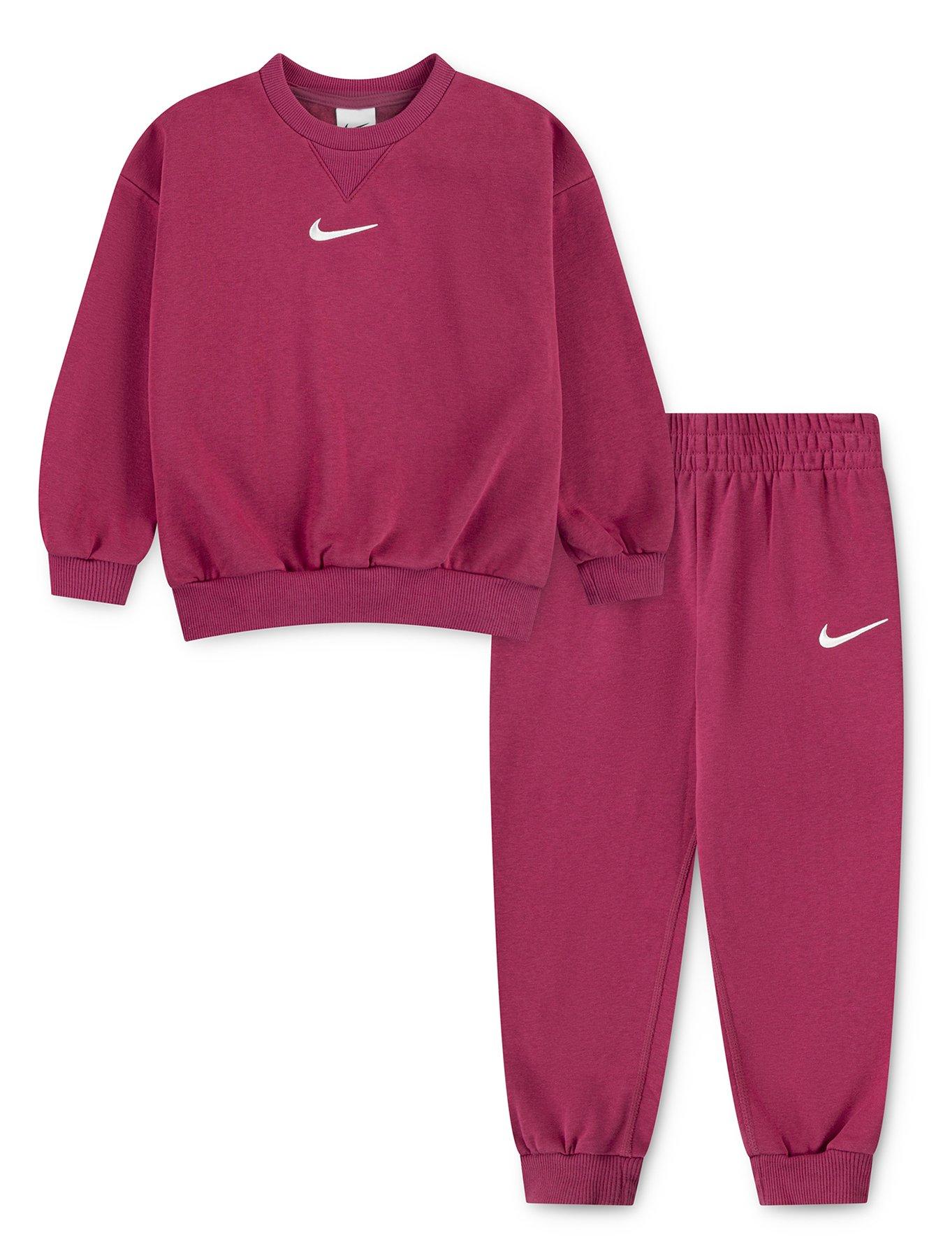 Image 1 of 4 of Nike Kids Girls Essential Fleece Crew Set - Pink