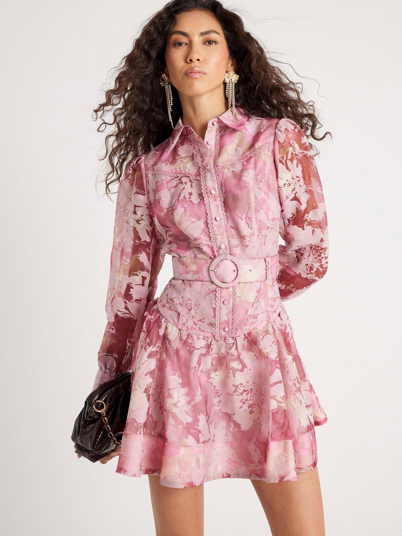 Image 3 of 4 of River Island Long Sleeve Premium Dress - Pink