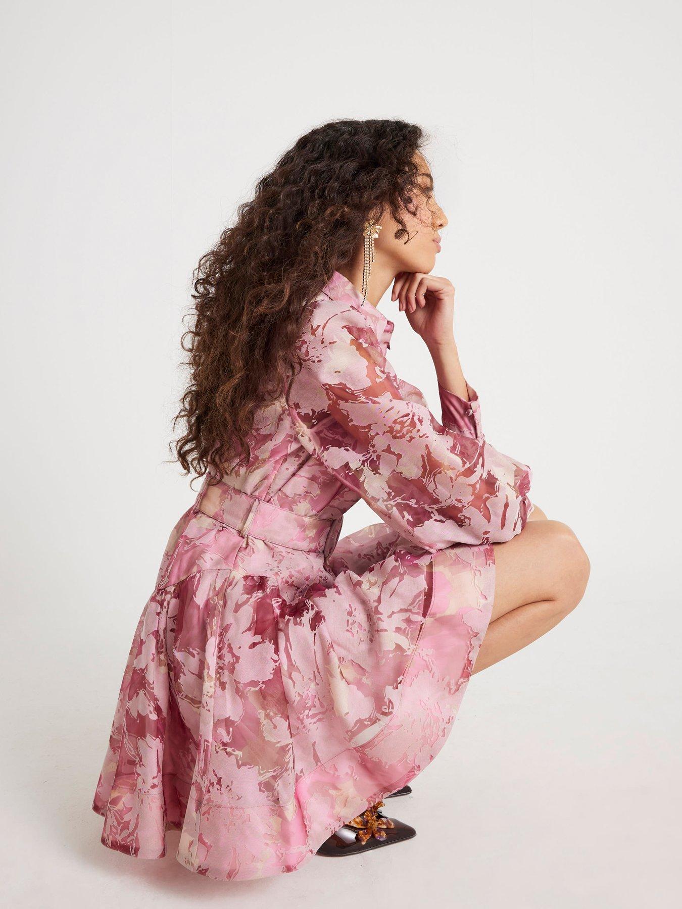Image 4 of 4 of River Island Long Sleeve Premium Dress - Pink