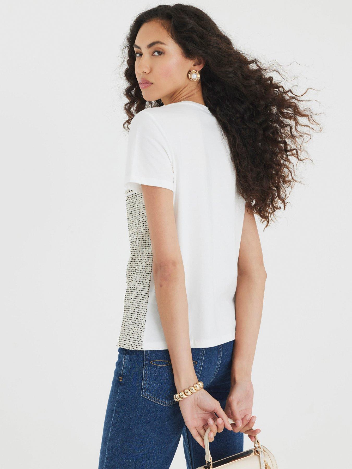 Image 2 of 4 of River Island Short Sleeve Boucle Boutique T-Shirt - White